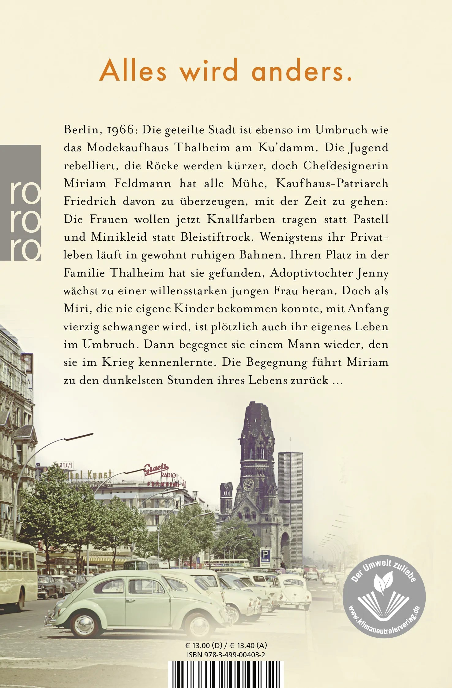 Buchrückseite von 'Die Schwestern vom Ku'damm: Ein neuer Morgen' mit Klappentext - Taschenbuch