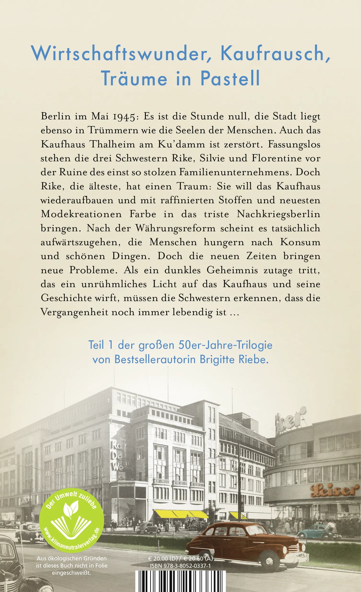 Buchrückseite von 'Die Schwestern vom Ku'damm: Jahre des Aufbaus' mit Klappentext - Gebundene Ausgabe