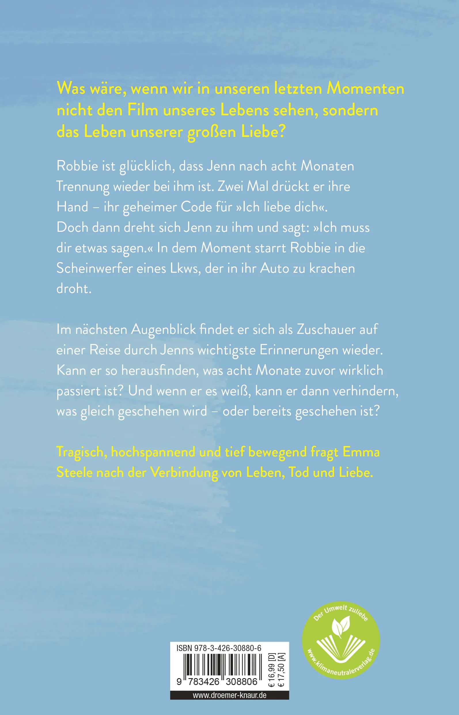 Buchrückseite von 'Die Sekunde zwischen dir und mir' mit Klappentext - Paperback
