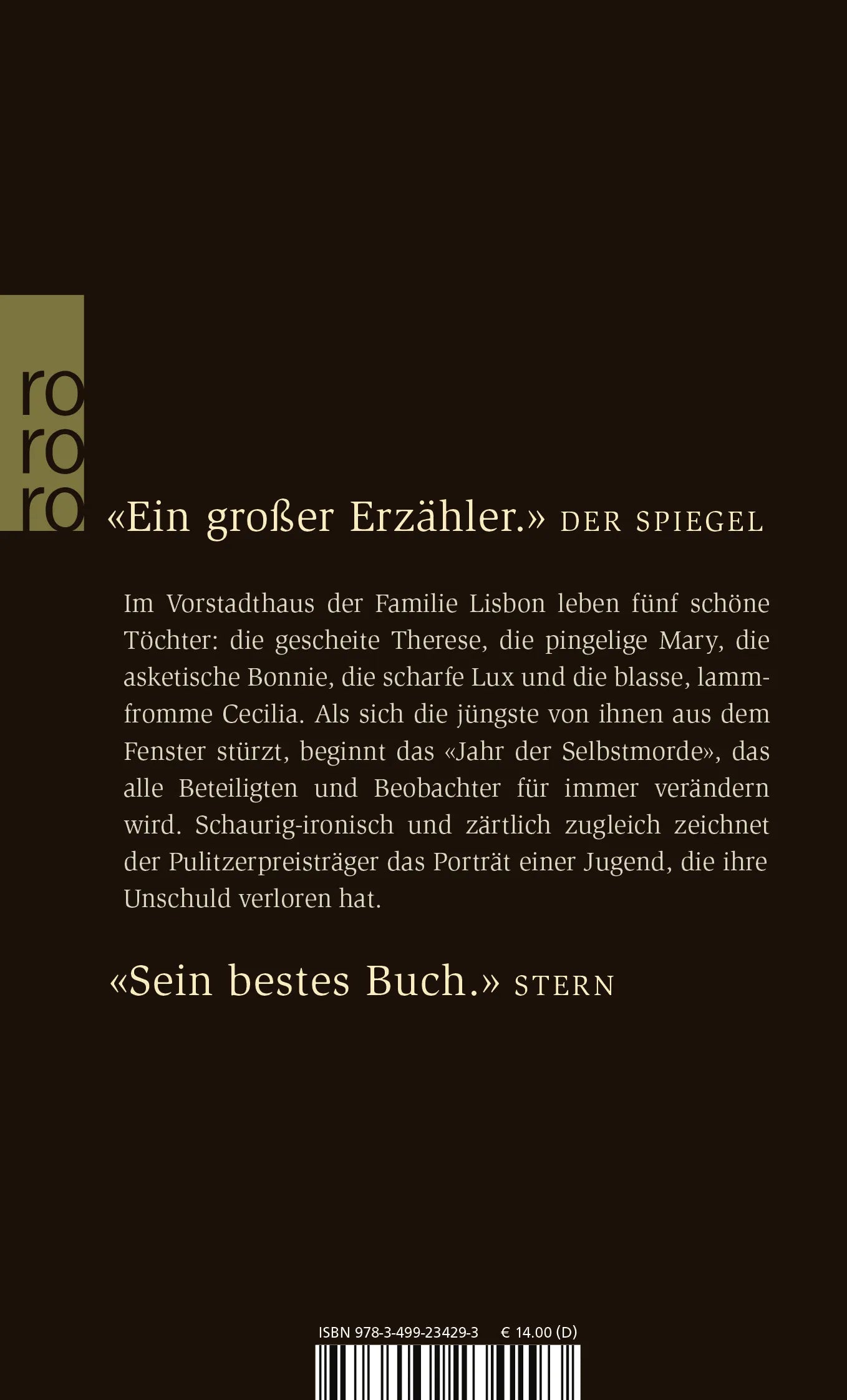 Buchrückseite von 'Die Selbstmord-Schwestern' mit Klappentext - Taschenbuch