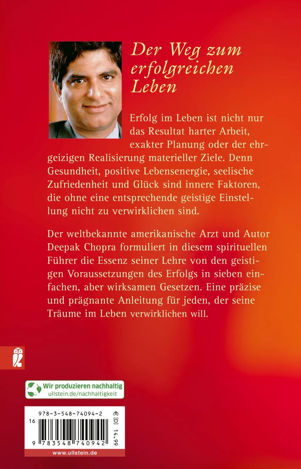 Buchrückseite von 'Die sieben geistigen Gesetze des Erfolgs' mit Klappentext - Taschenbuch