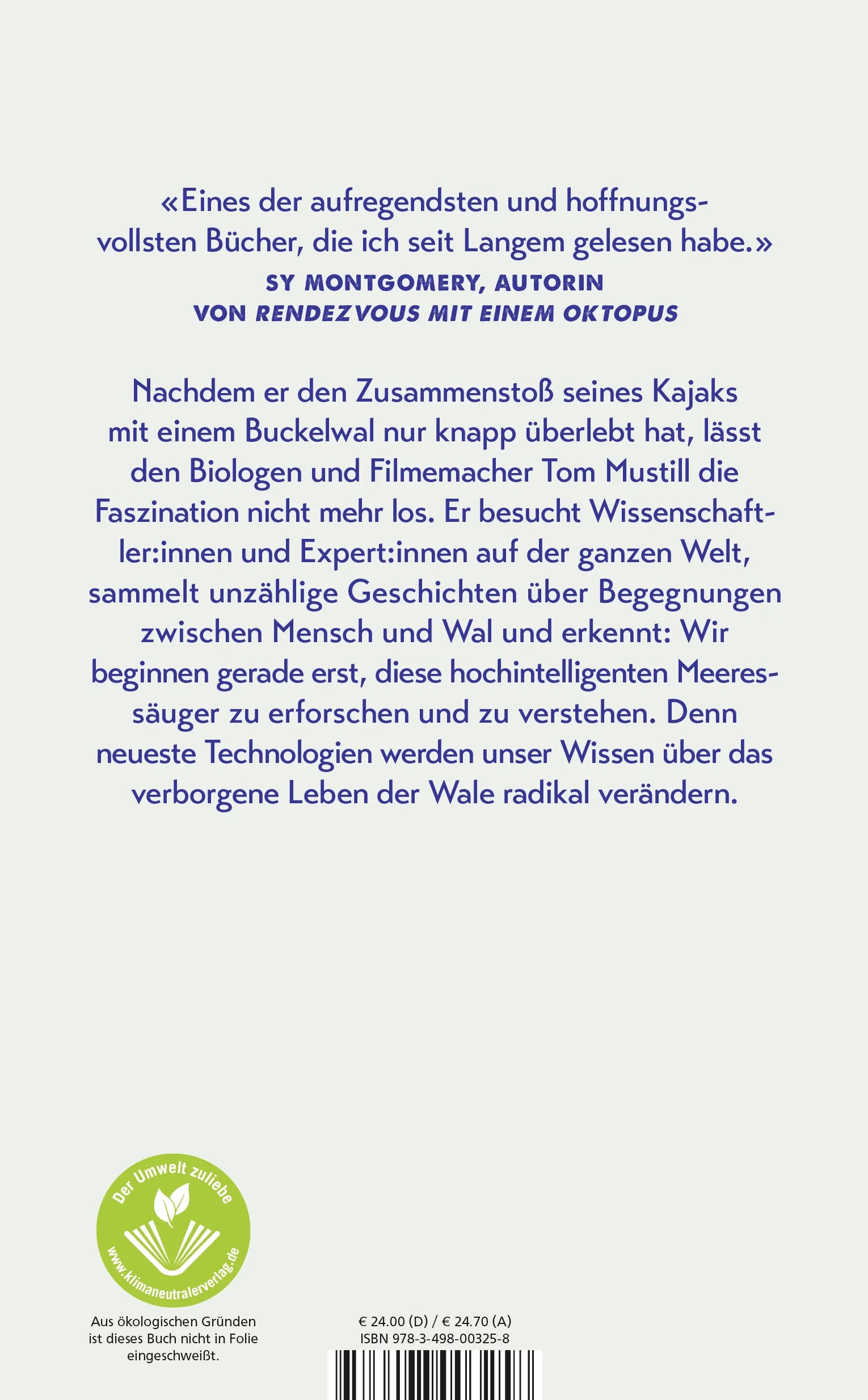 Buchrückseite von 'Die Sprache der Wale' mit Klappentext - Gebundene Ausgabe