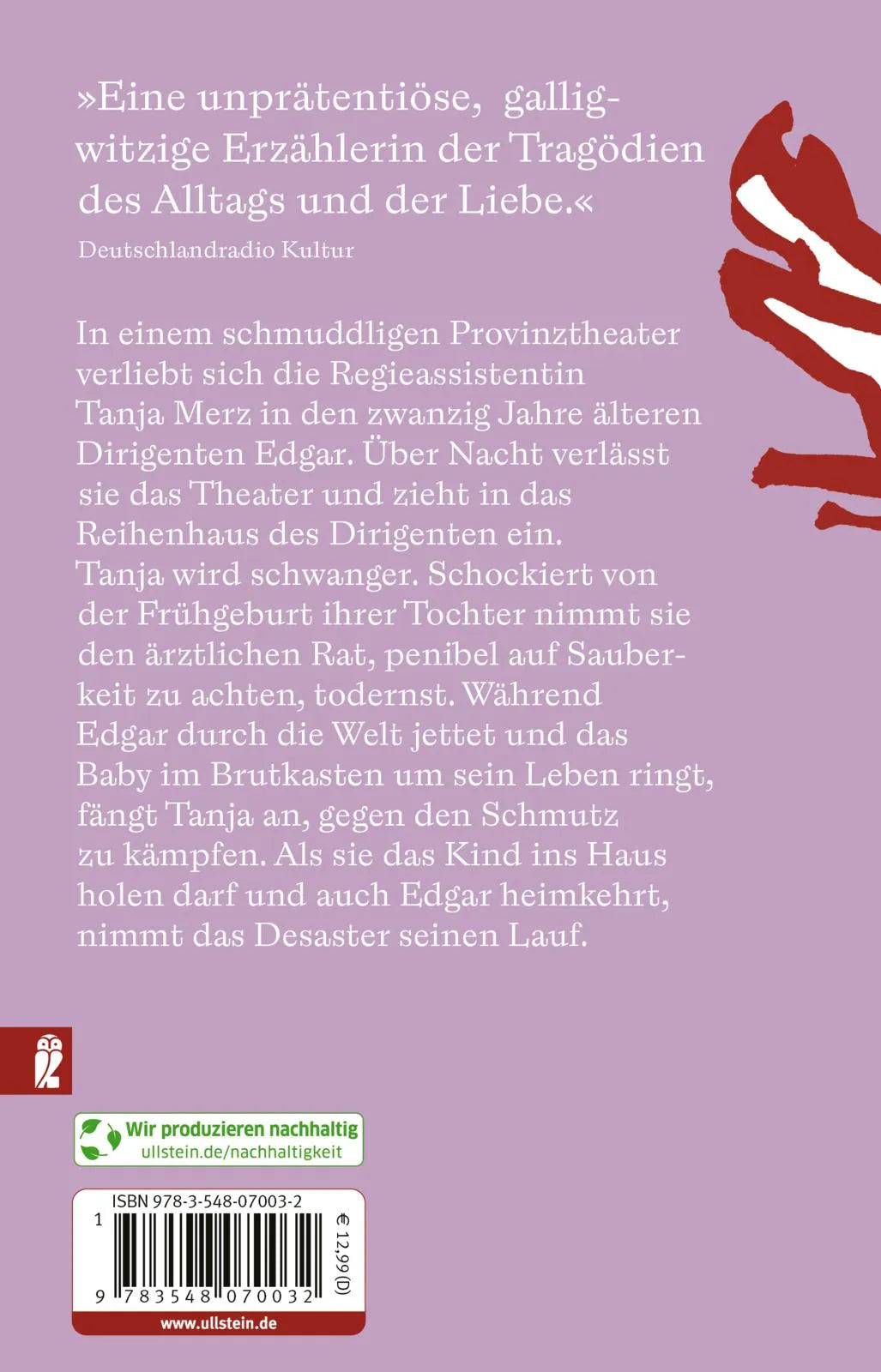 Buchrückseite von 'Die Staubfängerin' mit Klappentext - Taschenbuch