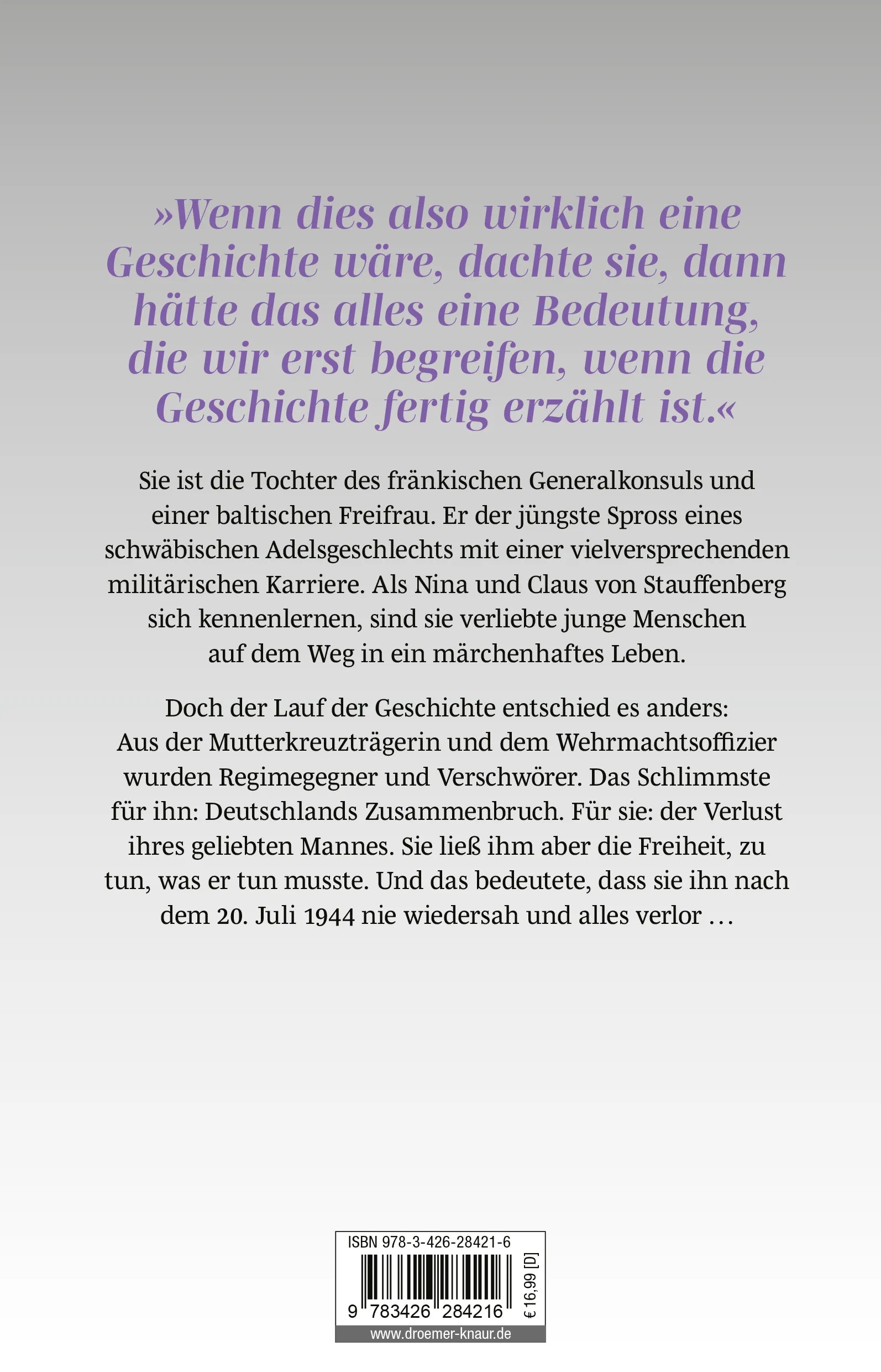 Buchrückseite von 'Die Stauffenbergs' mit Klappentext - Paperback
