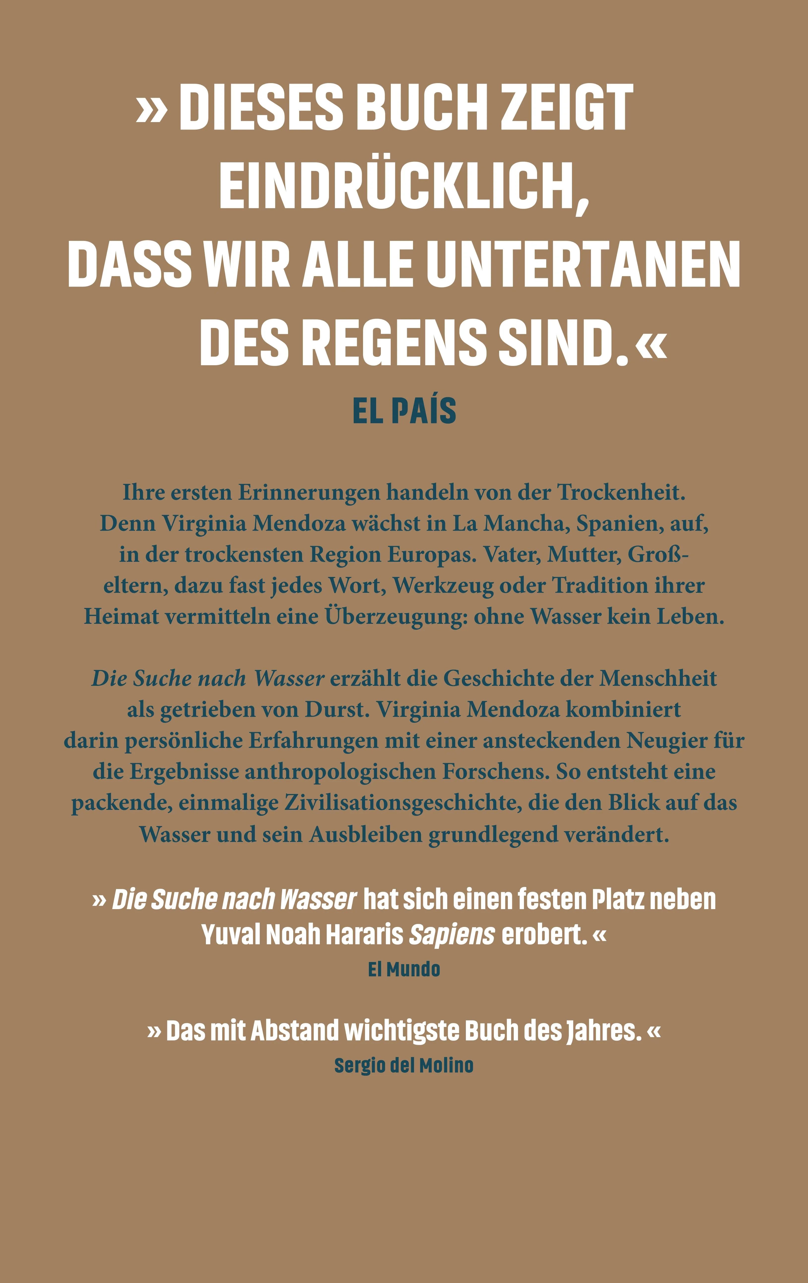 Buchrückseite von 'Die Suche nach Wasser' mit Klappentext - Gebundene Ausgabe