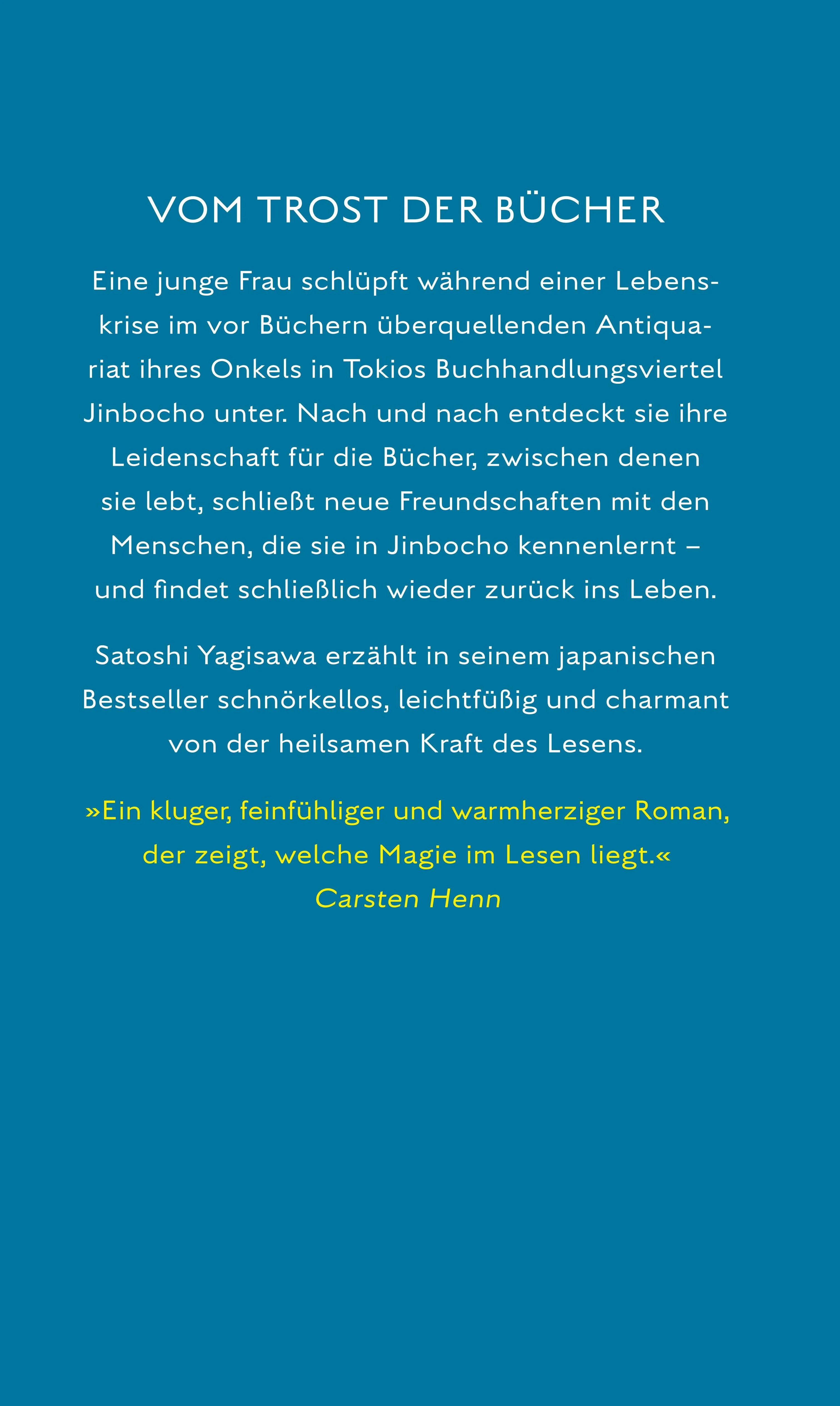 Buchrückseite von 'Die Tage in der Buchhandlung Morisaki' mit Klappentext - Gebundene Ausgabe