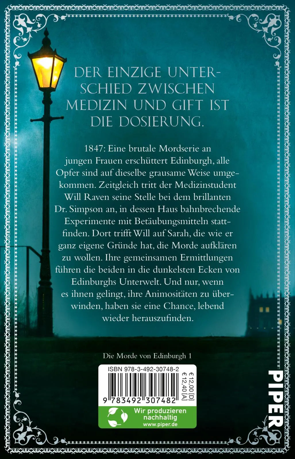 Buchrückseite von 'Die Tinktur des Todes' mit Klappentext - Taschenbuch
