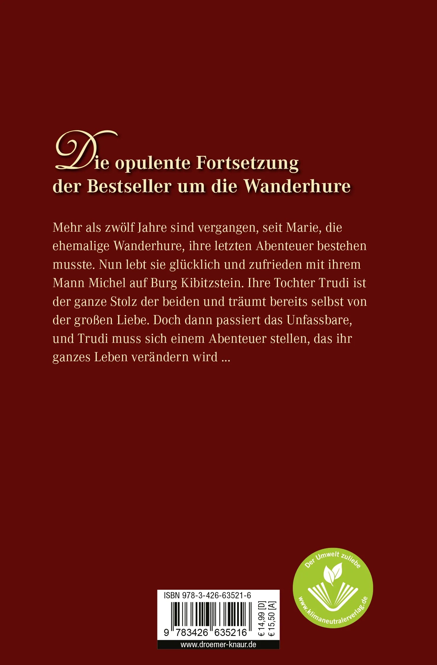 Buchrückseite von 'Die Tochter der Wanderhure' mit Klappentext - Taschenbuch