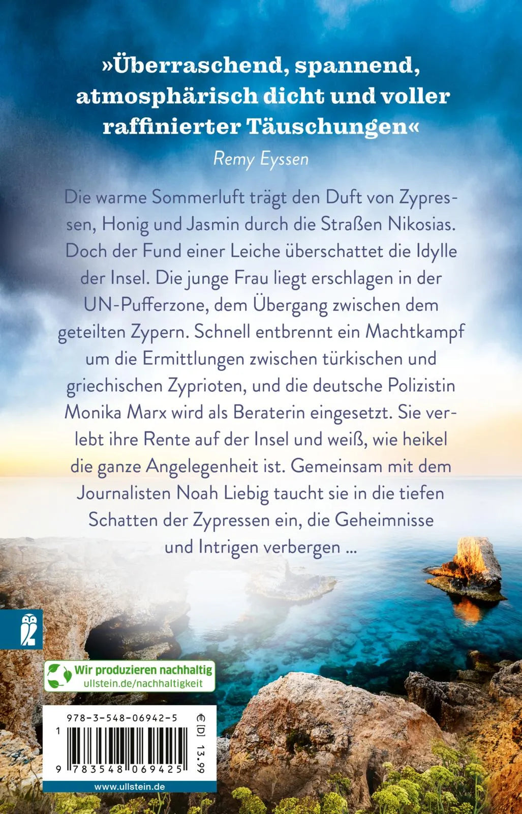 Buchrückseite von 'Die Tote von Nikosia' mit Klappentext - Taschenbuch