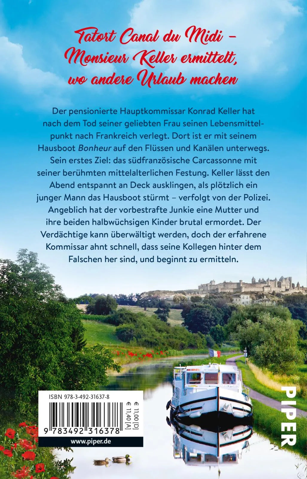 Buchrückseite von 'Die Toten von Carcassonne' mit Klappentext - Taschenbuch
