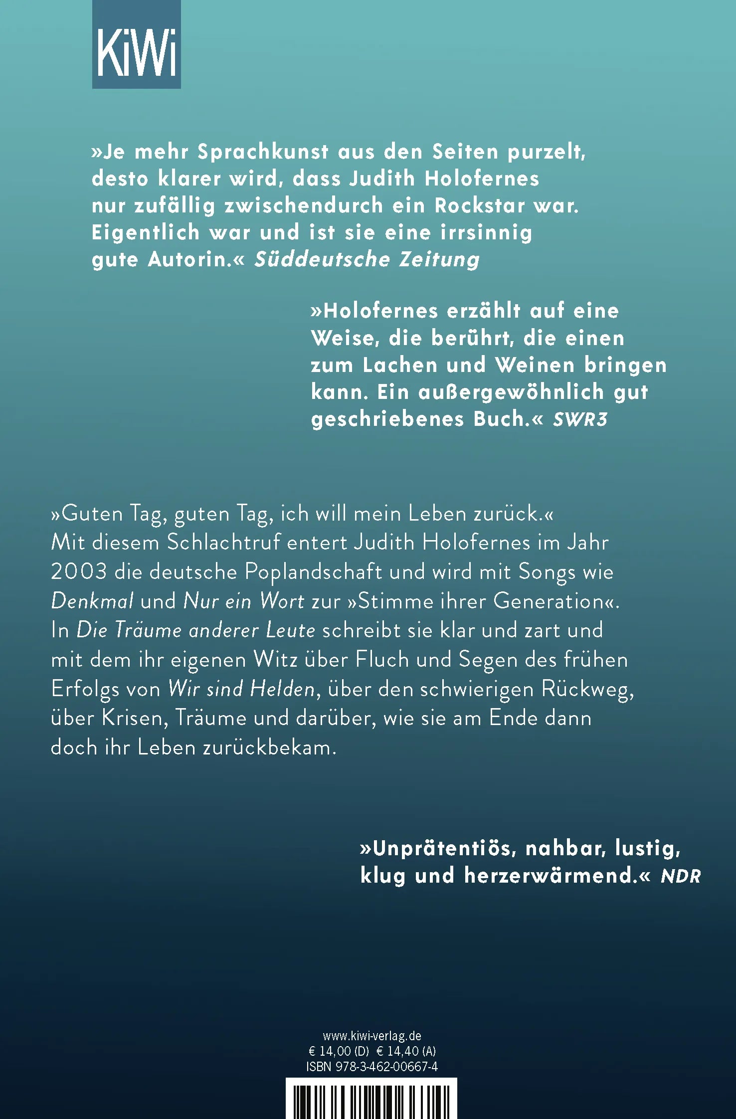Buchrückseite von 'Die Träume anderer Leute' mit Klappentext - Taschenbuch