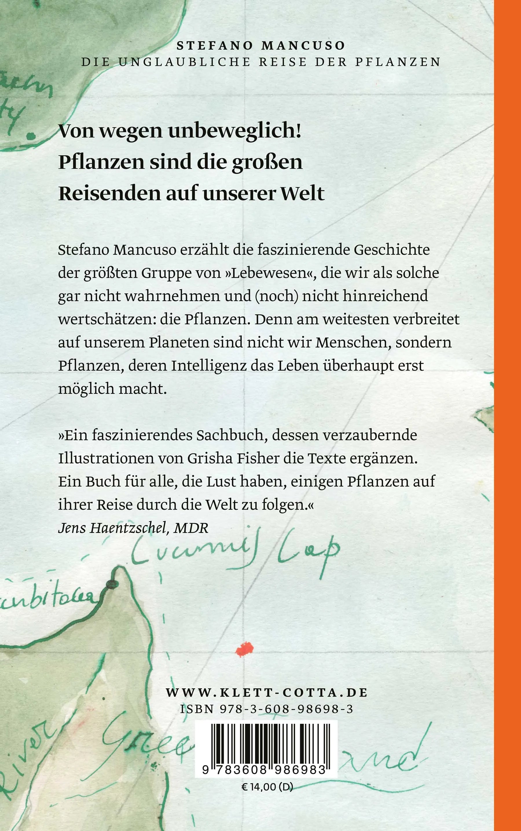 Buchrückseite von 'Die unglaubliche Reise der Pflanzen' mit Klappentext - Taschenbuch