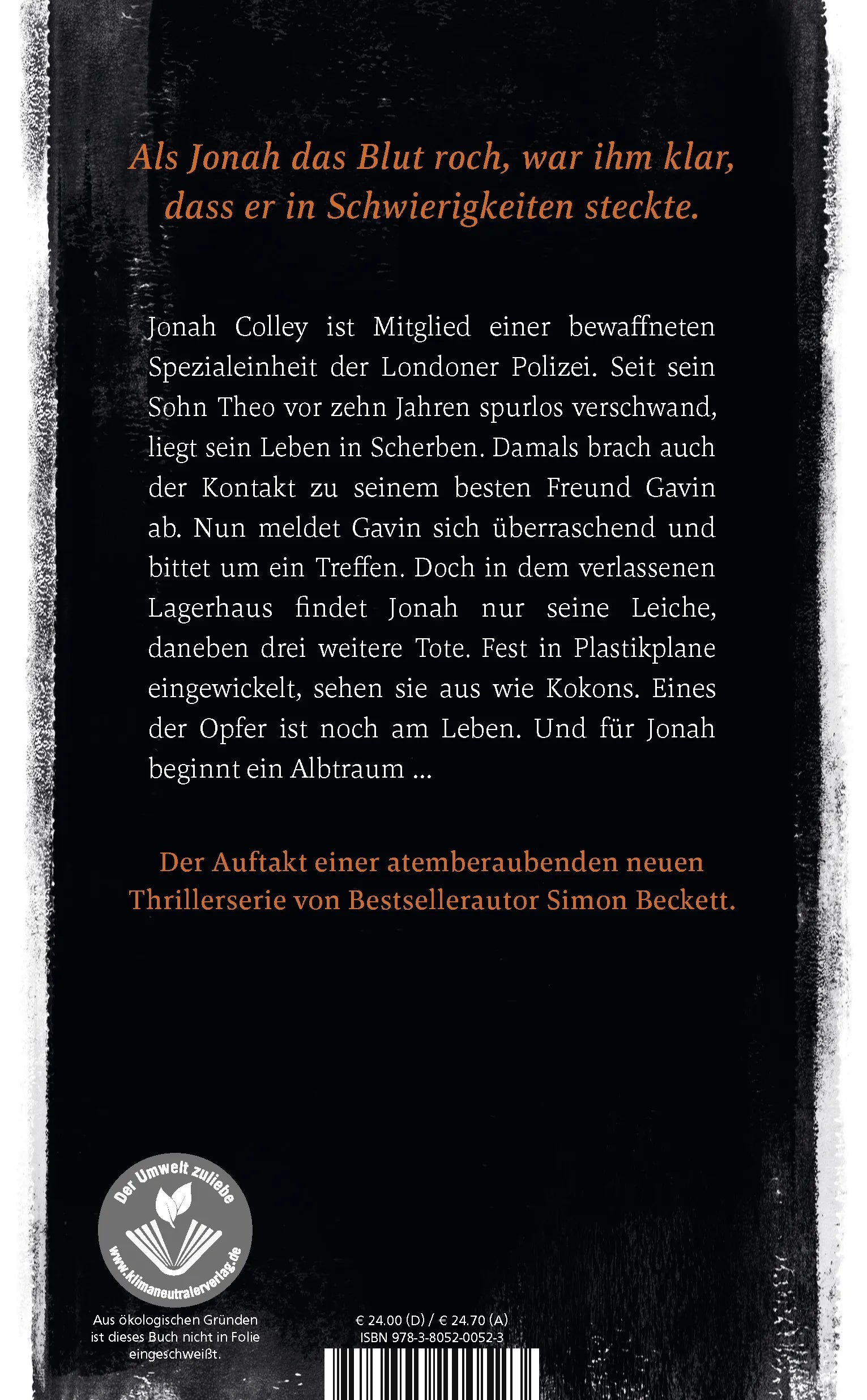 Buchrückseite von 'Die Verlorenen' mit Klappentext - Gebundene Ausgabe