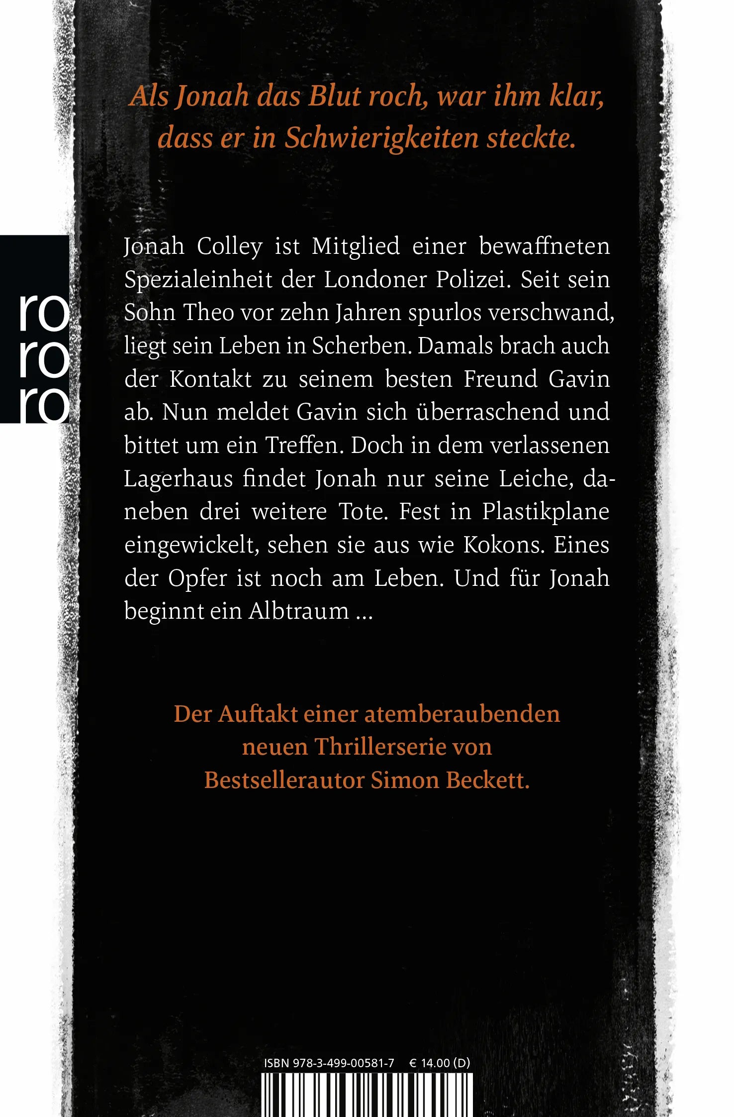 Buchrückseite von 'Die Verlorenen' mit Klappentext - Taschenbuch