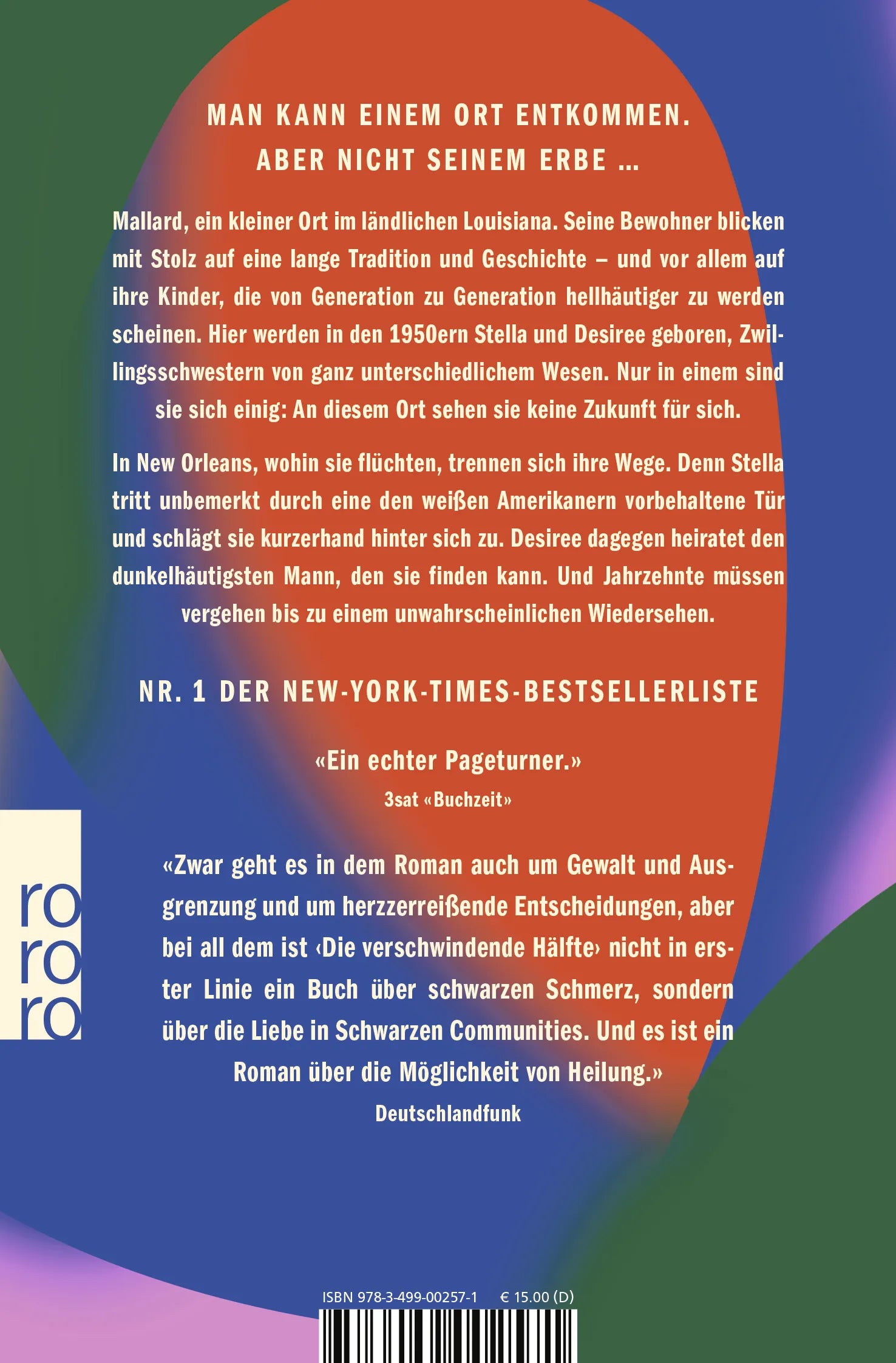 Buchrückseite von 'Die verschwindende Hälfte' mit Klappentext - Taschenbuch