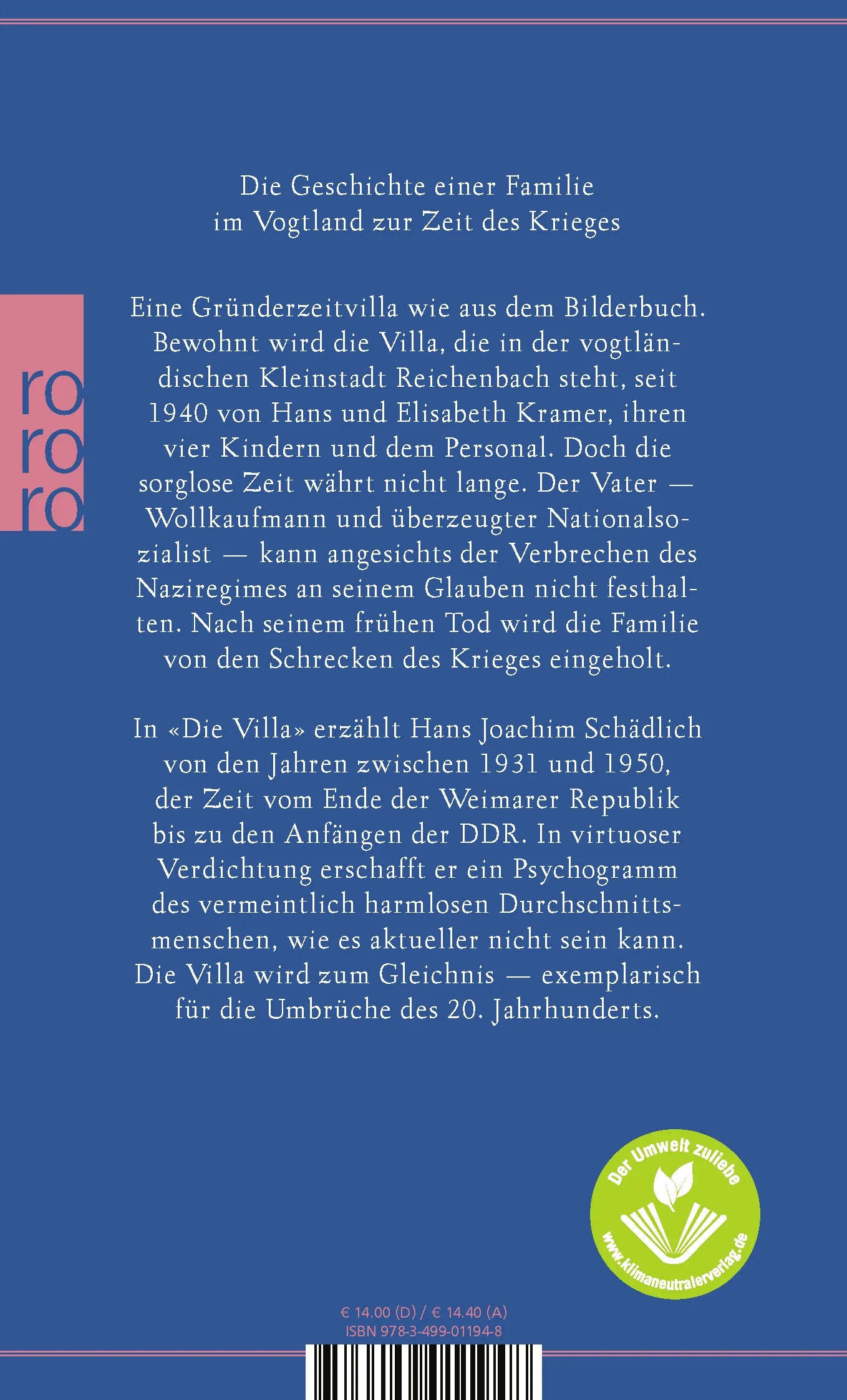Buchrückseite von 'Die Villa' mit Klappentext - Taschenbuch