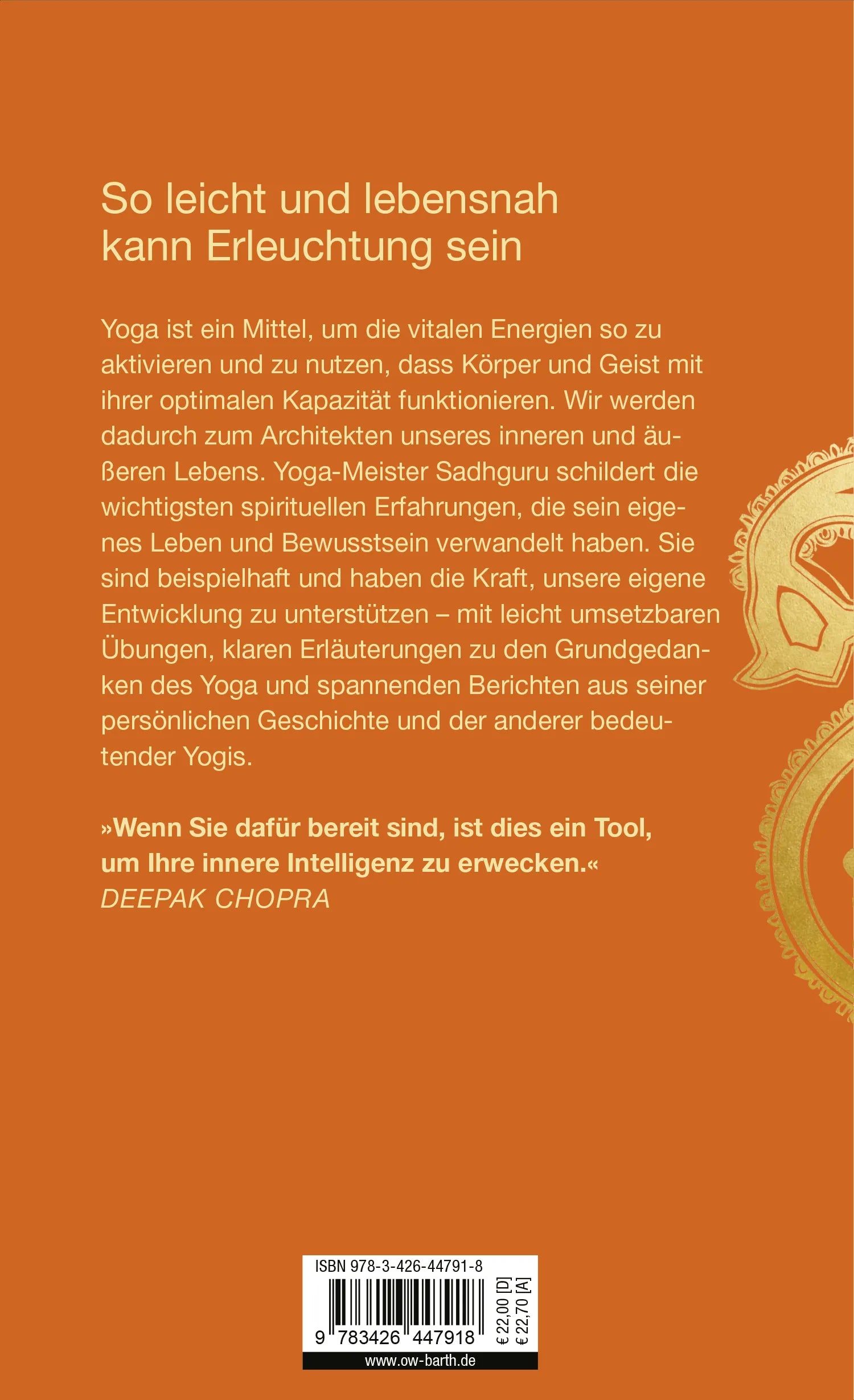 Buchrückseite von 'Die Weisheit eines Yogi' mit Klappentext - Gebundene Ausgabe