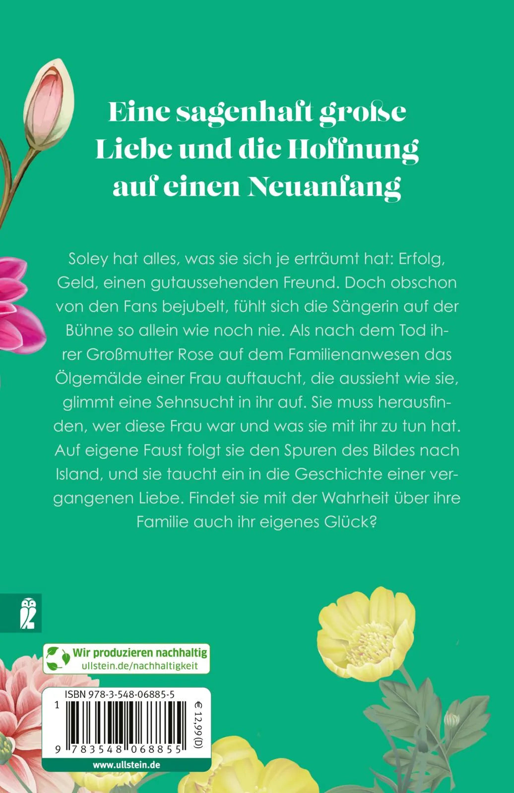 Buchrückseite von 'Die Wildblütentochter' mit Klappentext - Taschenbuch