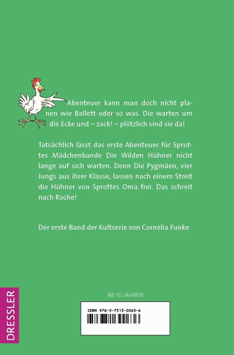 Buchrückseite von 'Die Wilden Hühner 1' mit Klappentext - Taschenbuch
