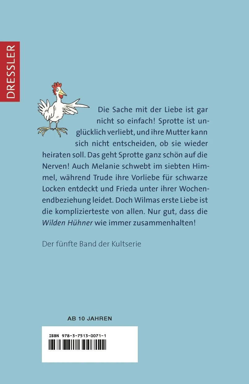 Buchrückseite von 'Die Wilden Hühner 5. Die Wilden Hühner und die Liebe' mit Klappentext - Taschenbuch