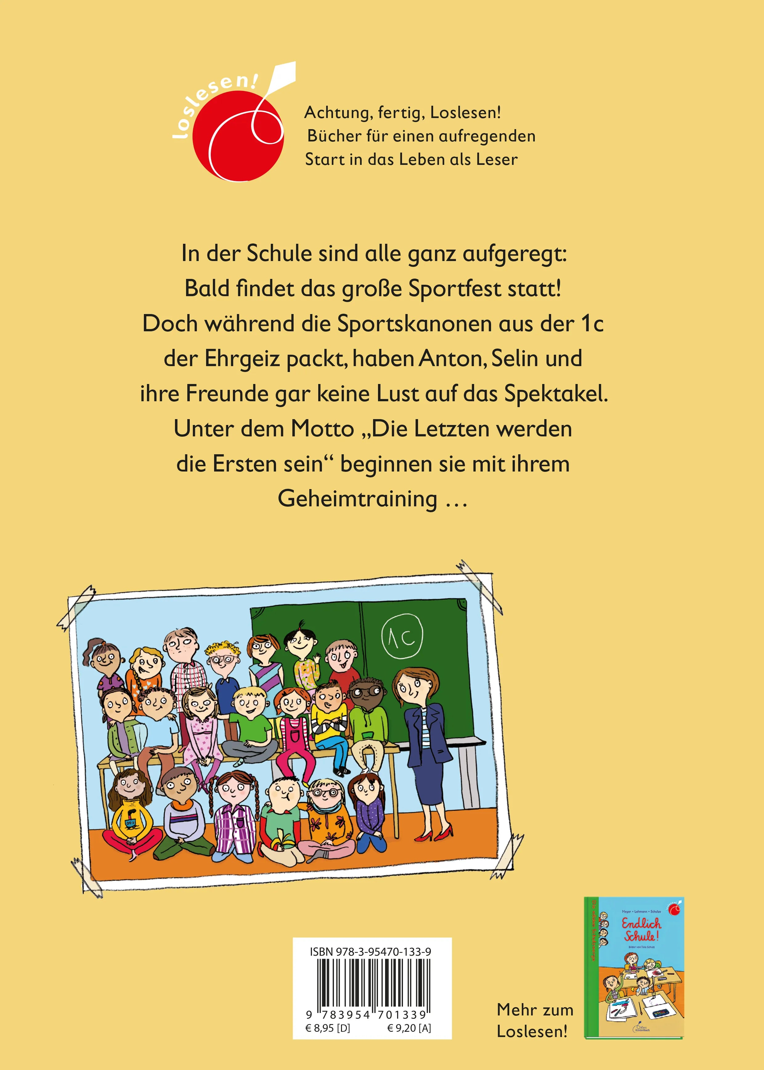 Buchrückseite von 'Die wilden Schulzwerge - Das Sportfest' mit Klappentext - Gebundene Ausgabe