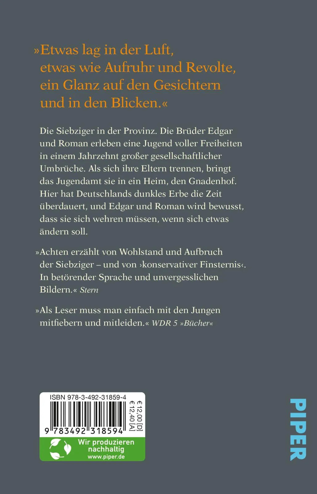 Buchrückseite von 'Die wir liebten' mit Klappentext - Taschenbuch