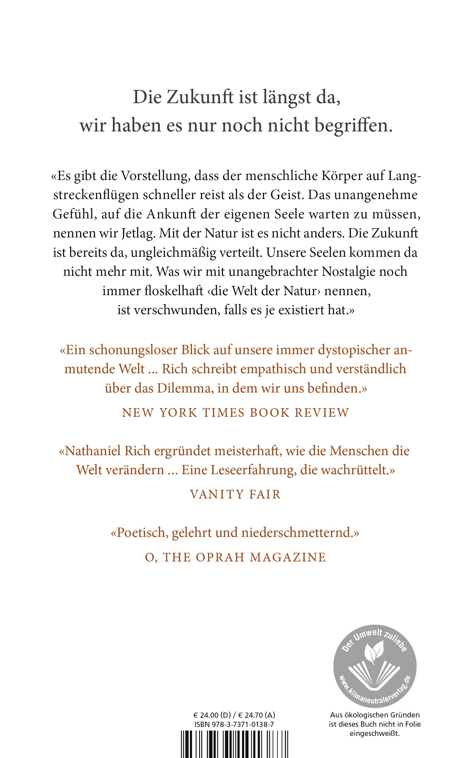 Buchrückseite von 'Die zweite Schöpfung' mit Klappentext - Gebundene Ausgabe