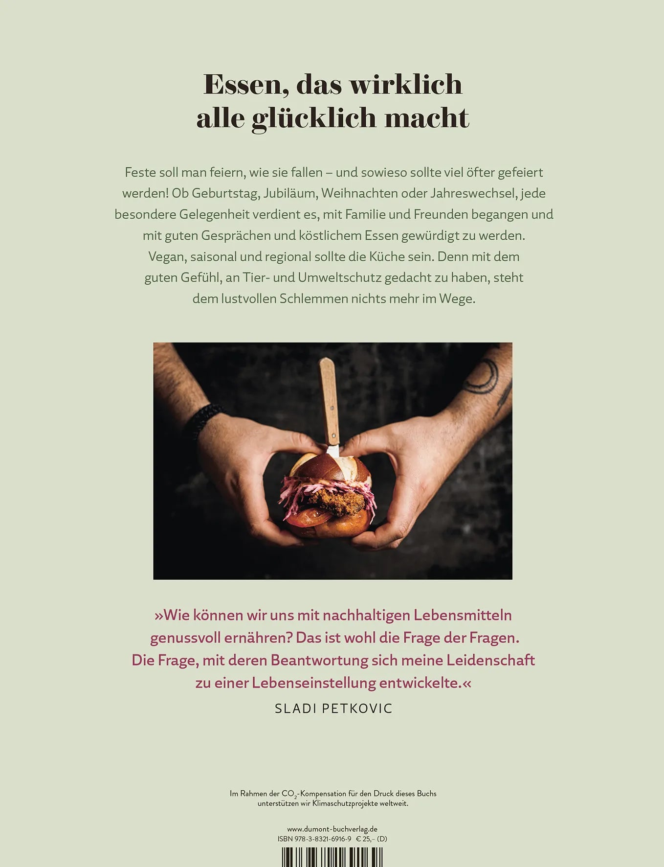 Buchrückseite von 'Dieses Jahr feiern wir vegan' mit Klappentext - Gebundene Ausgabe