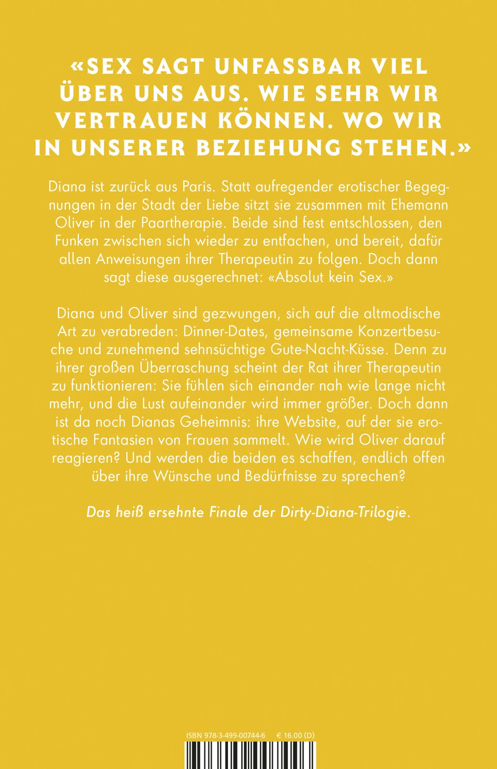 Buchrückseite von 'Dirty Diana: Die Antwort' mit Klappentext - Paperback