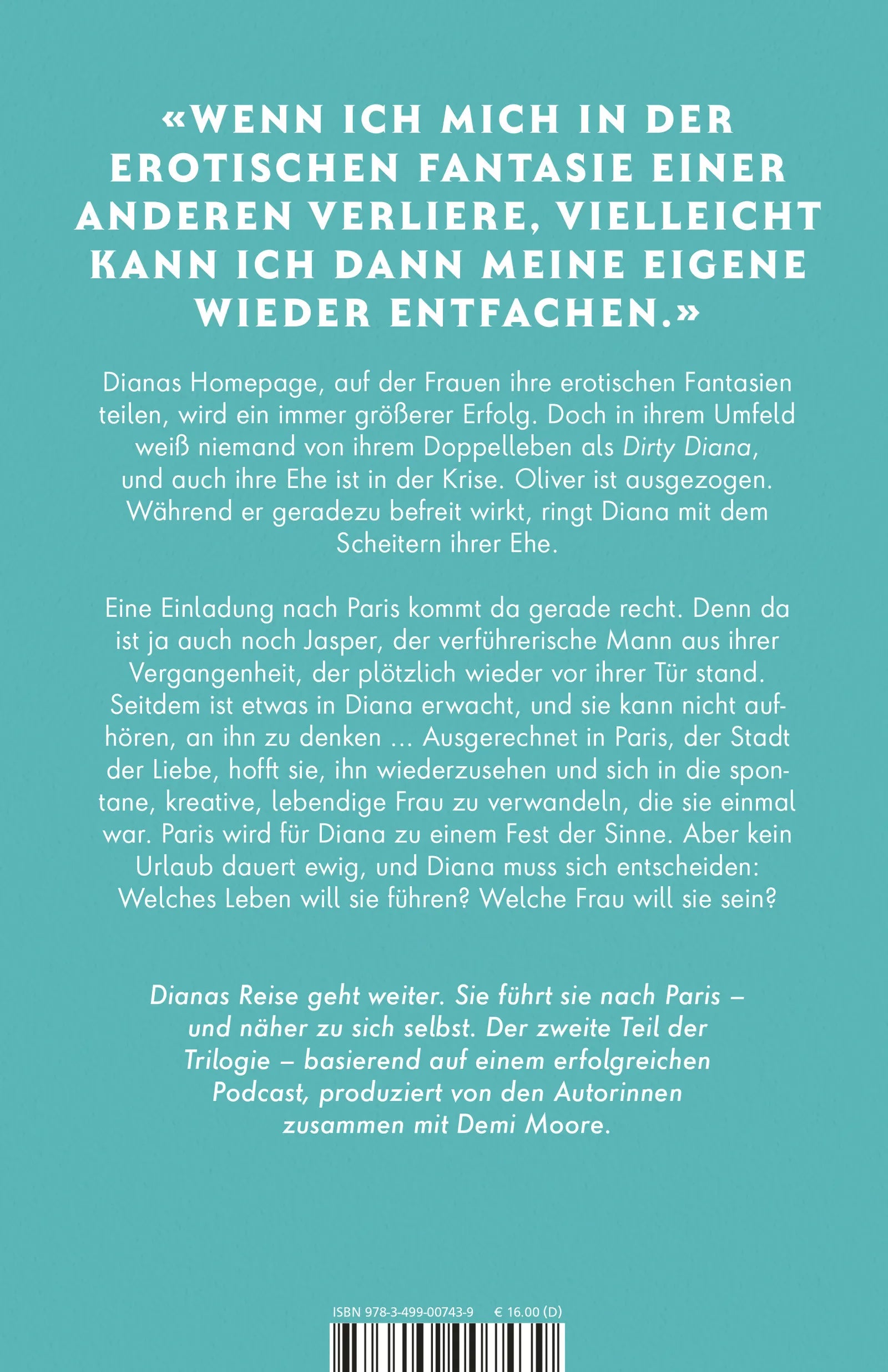 Buchrückseite von 'Dirty Diana: Die Reise' mit Klappentext - Paperback