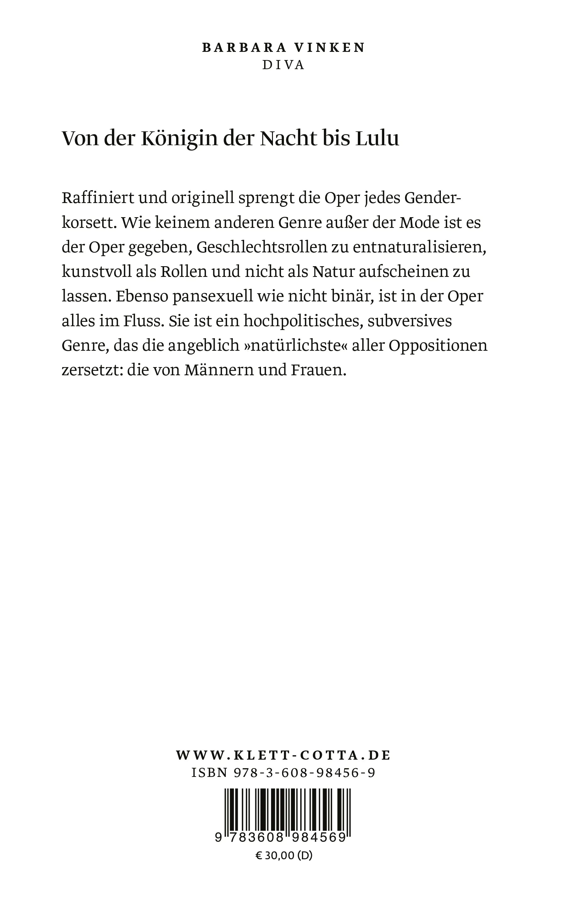 Buchrückseite von 'Diva' mit Klappentext - Gebundene Ausgabe