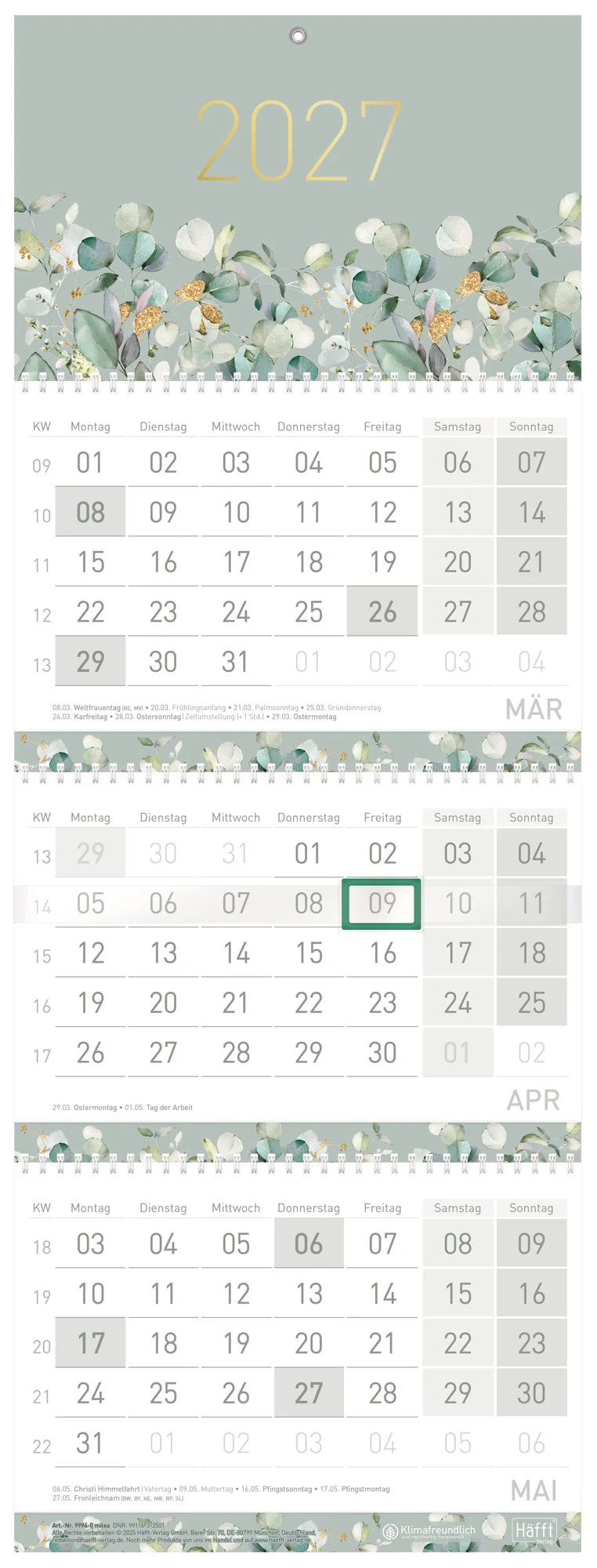 Wandkalender: Drei-Monatskalender Premium 2027