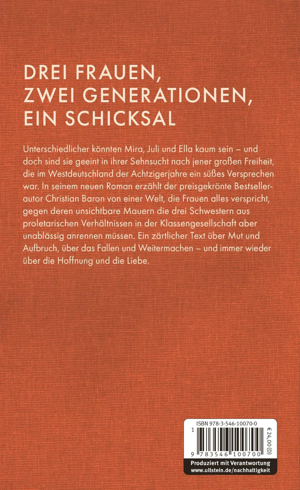 Buchrückseite von 'Drei Schwestern' mit Klappentext - Gebundene Ausgabe