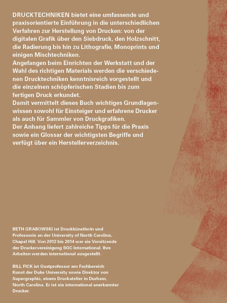 Buchrückseite von 'Drucktechniken. Das Handbuch zu allen Materialien und Methoden' mit Klappentext - Taschenbuch
