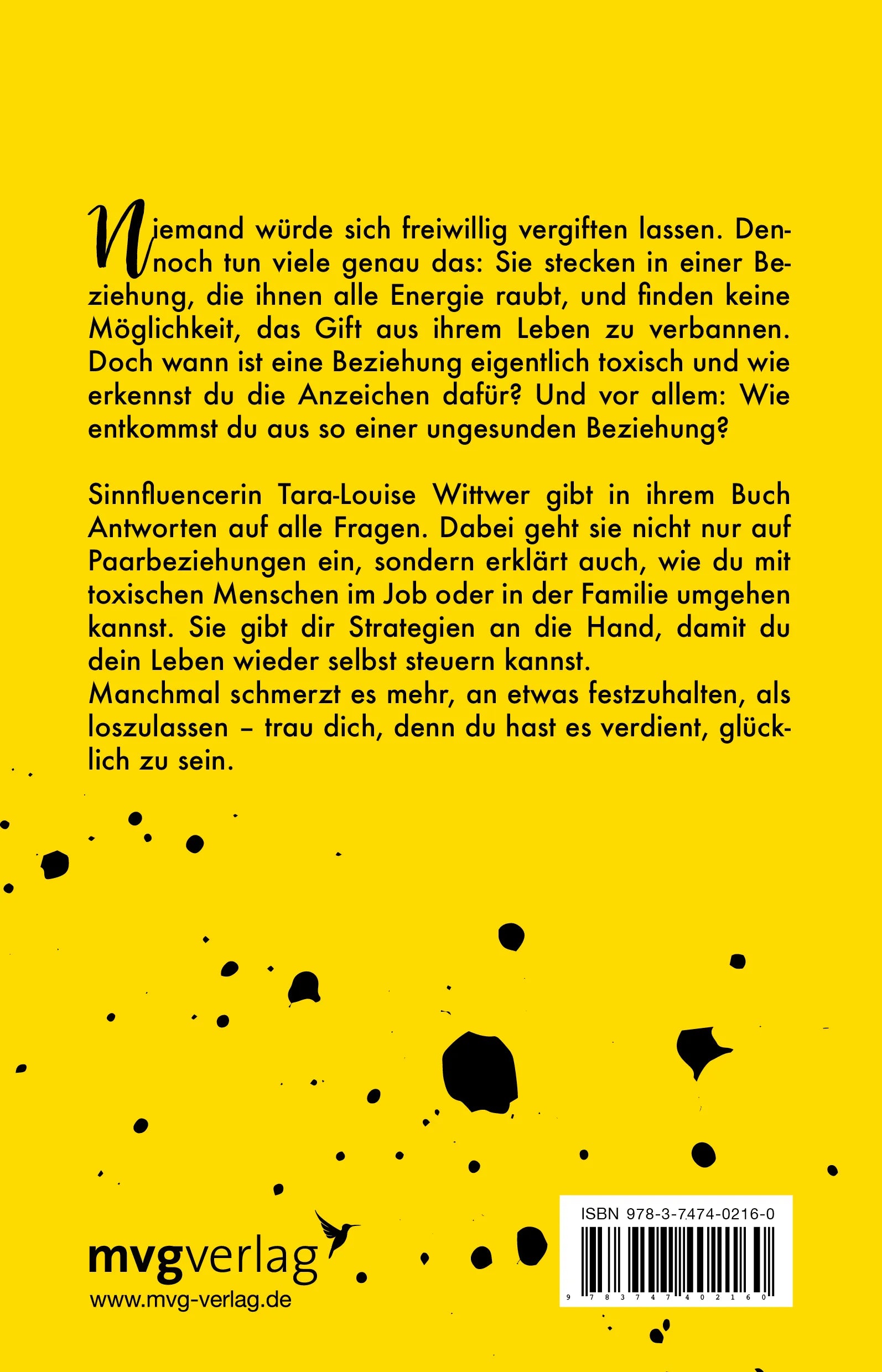 Buchrückseite von 'Du bist Gift für mich' mit Klappentext - Taschenbuch