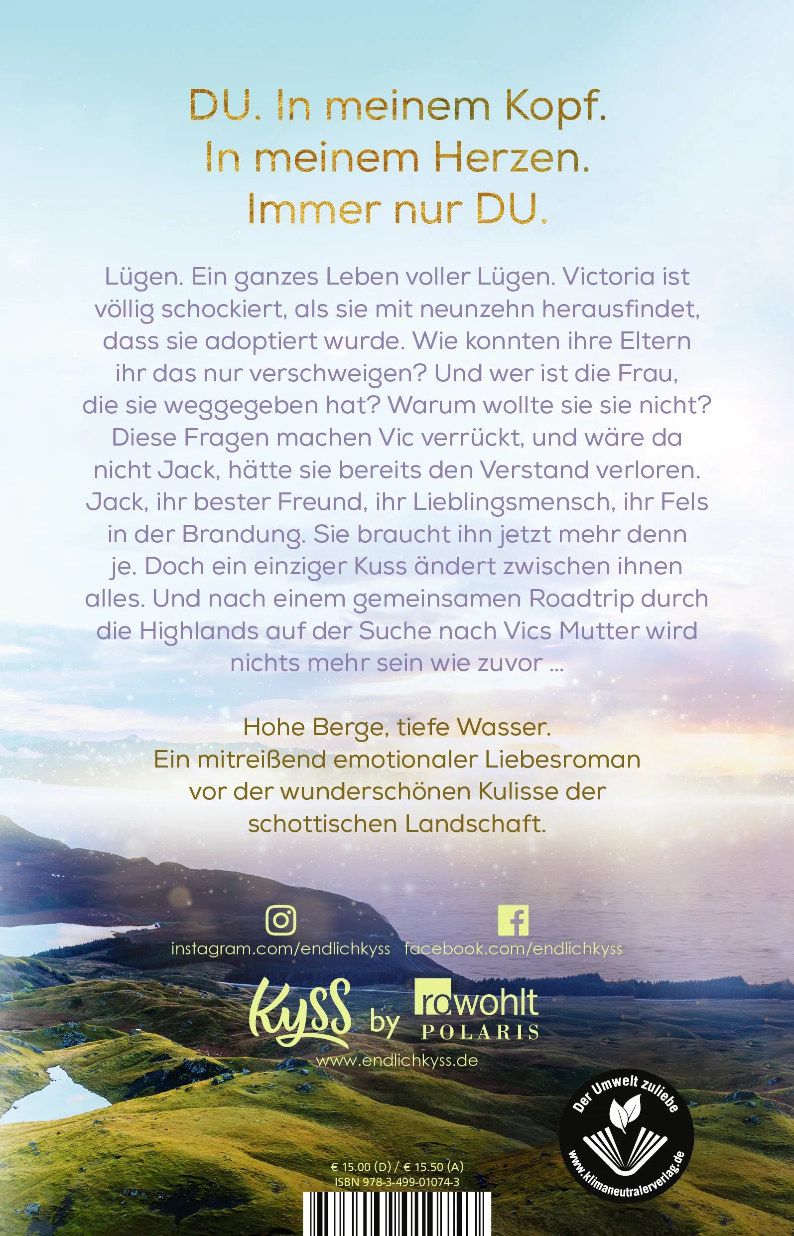 Buchrückseite von 'Du irgendwo' mit Klappentext - Paperback