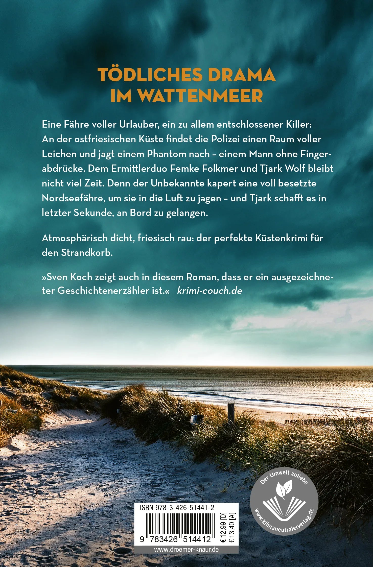 Buchrückseite von 'Dünentod' mit Klappentext - Taschenbuch