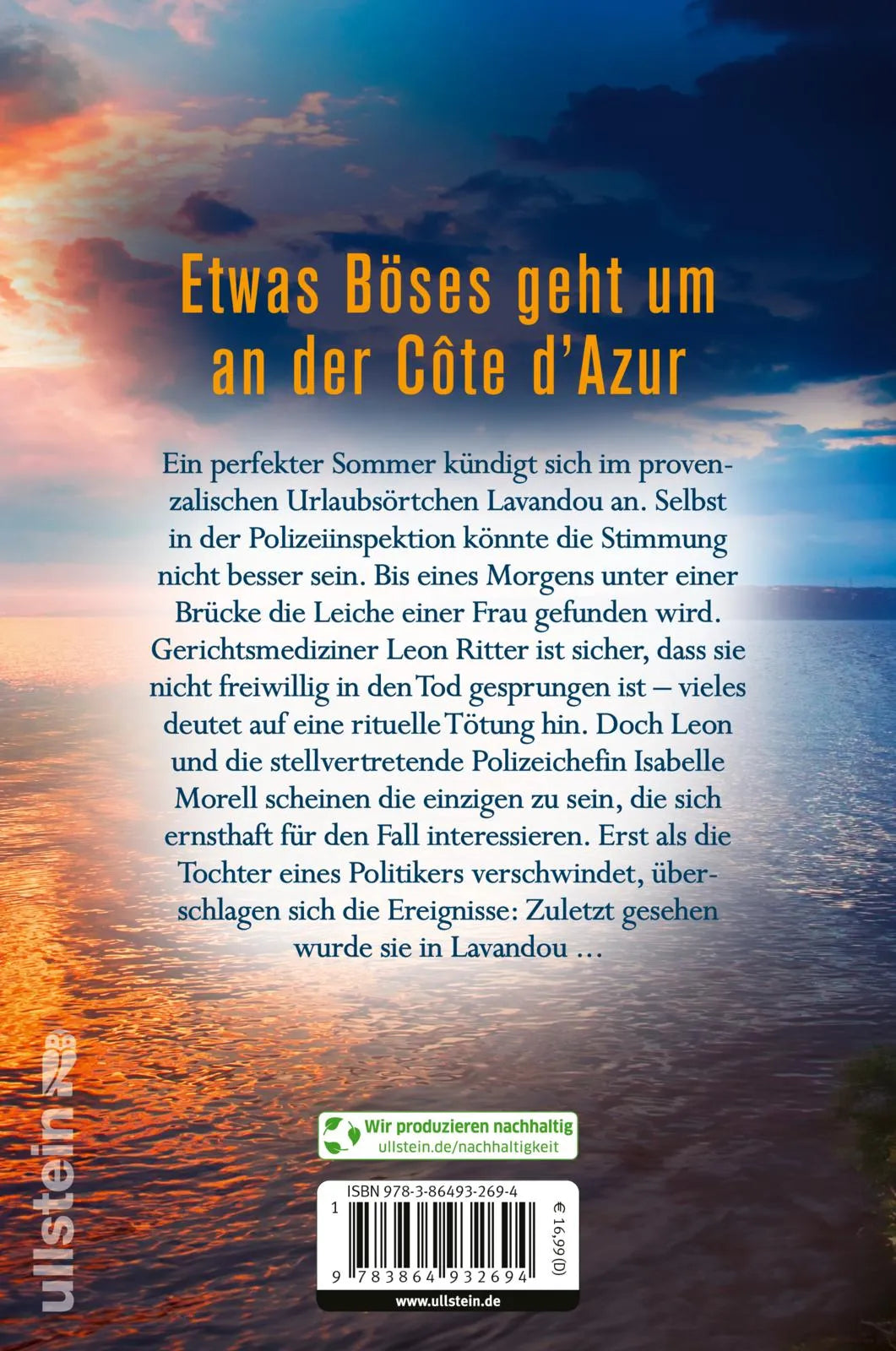 Buchrückseite von 'Dunkles Lavandou' mit Klappentext - Paperback
