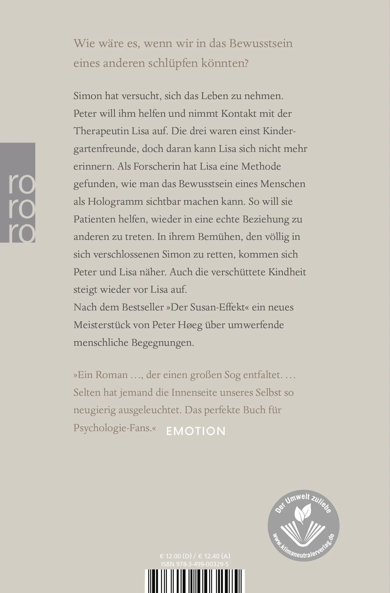 Buchrückseite von 'Durch deine Augen' mit Klappentext - Taschenbuch