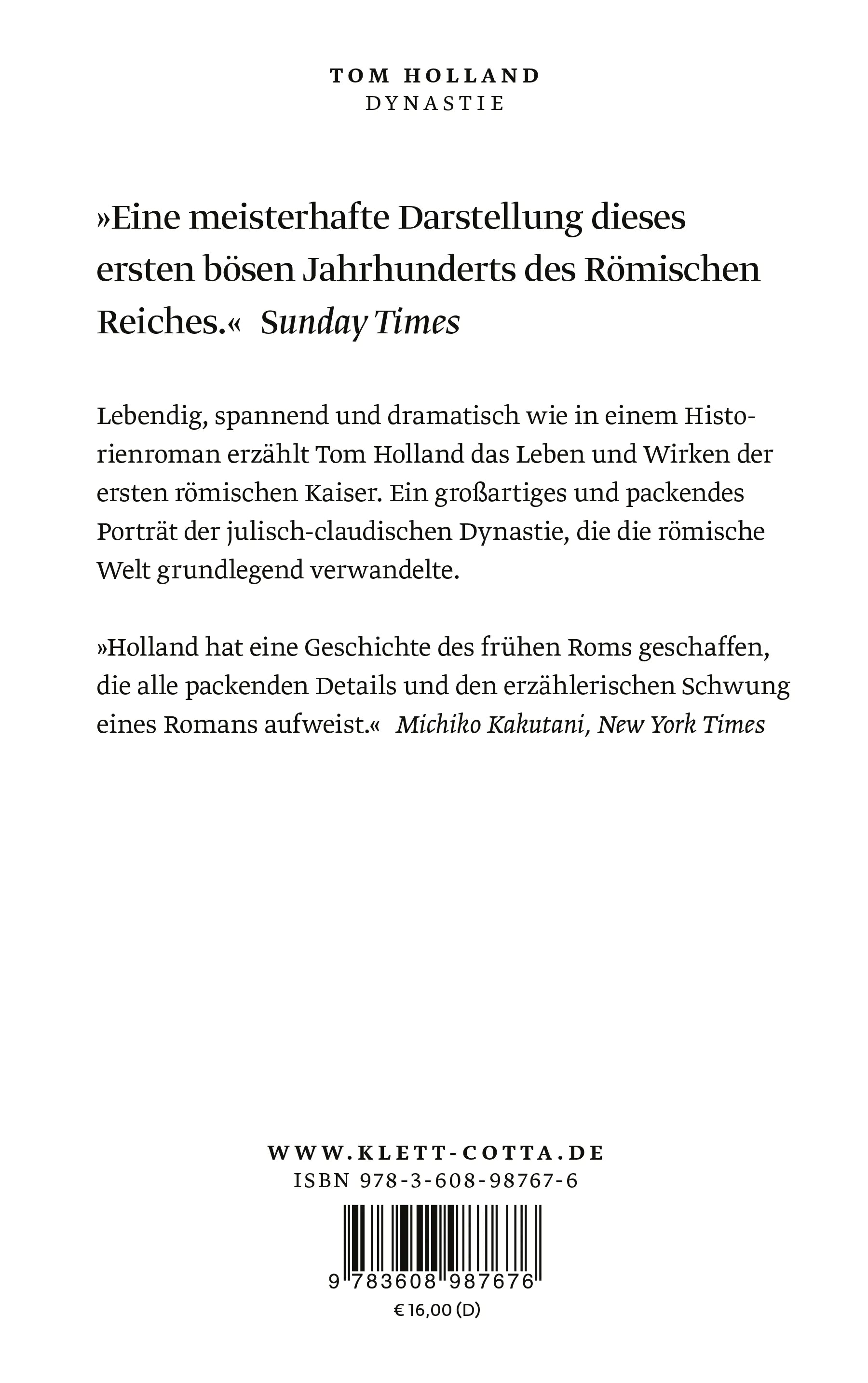 Buchrückseite von 'Dynastie' mit Klappentext - Taschenbuch
