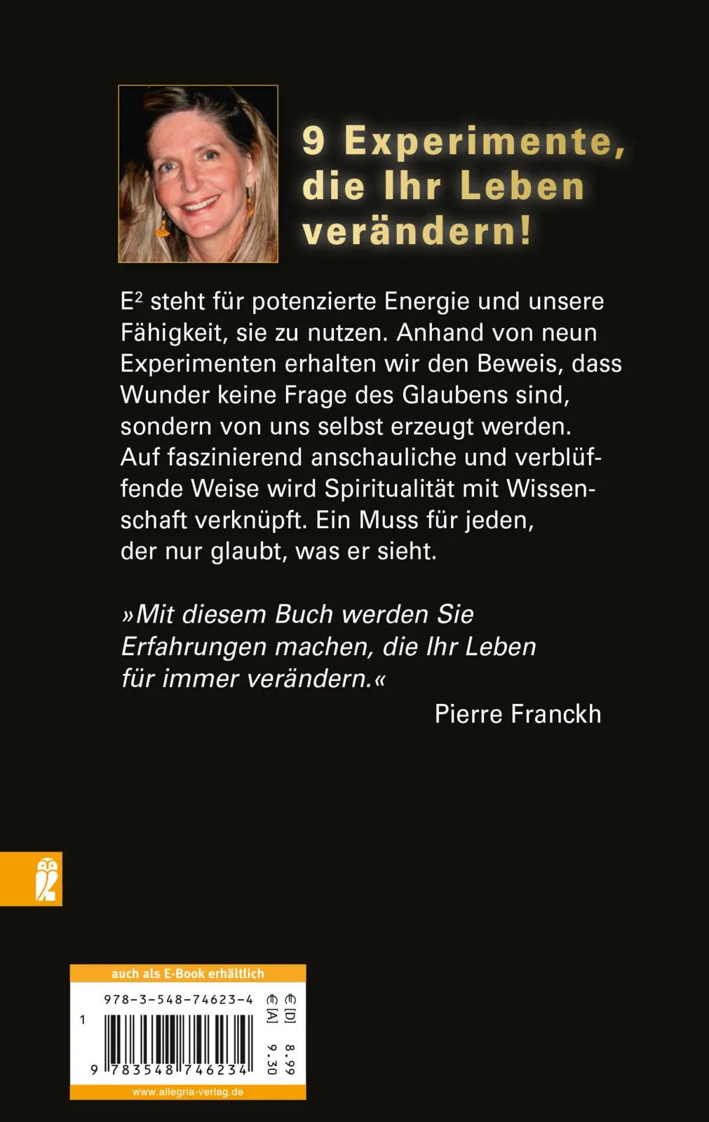Buchrückseite von 'E²' mit Klappentext - Taschenbuch