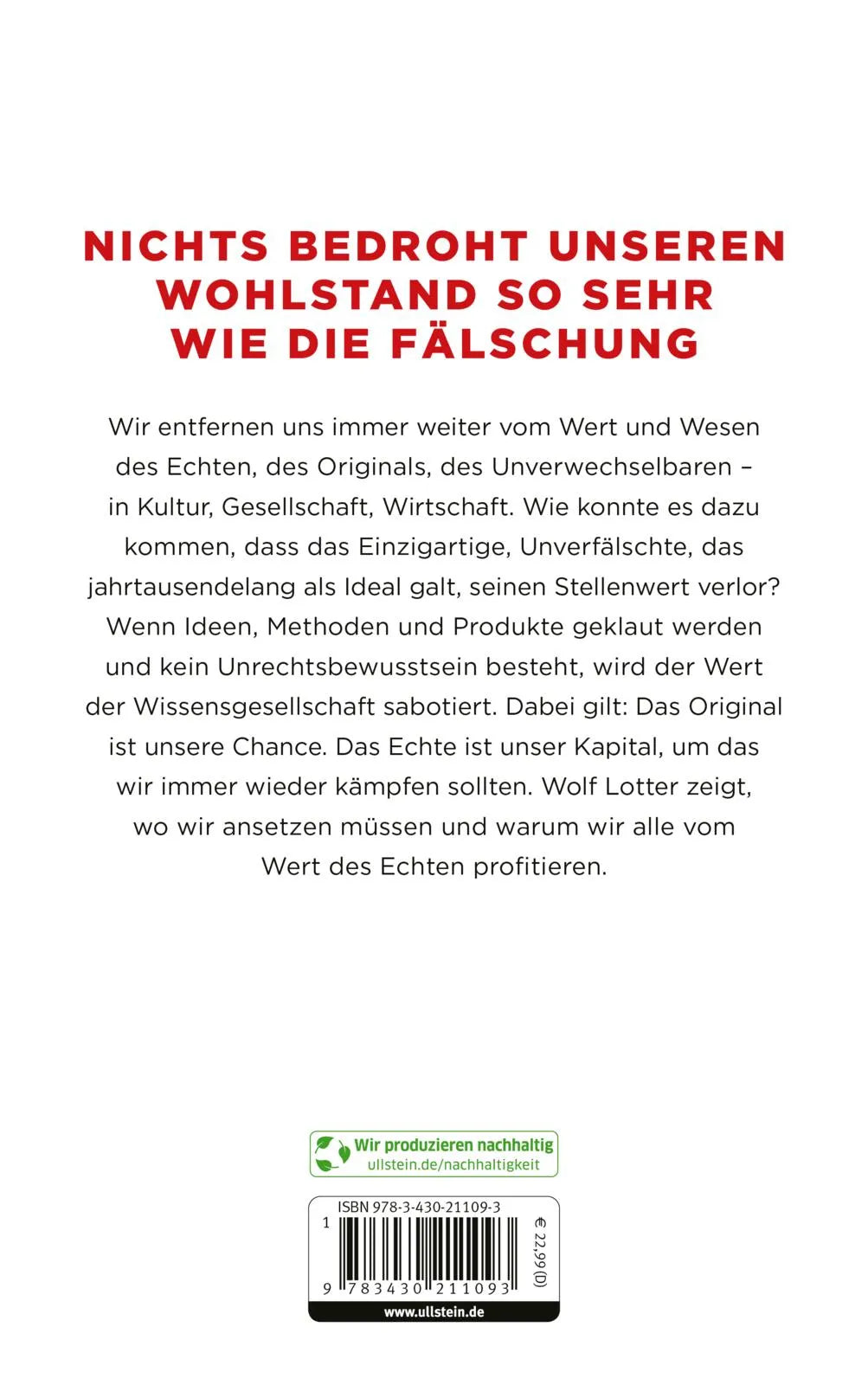Buchrückseite von 'Echt' mit Klappentext - Gebundene Ausgabe