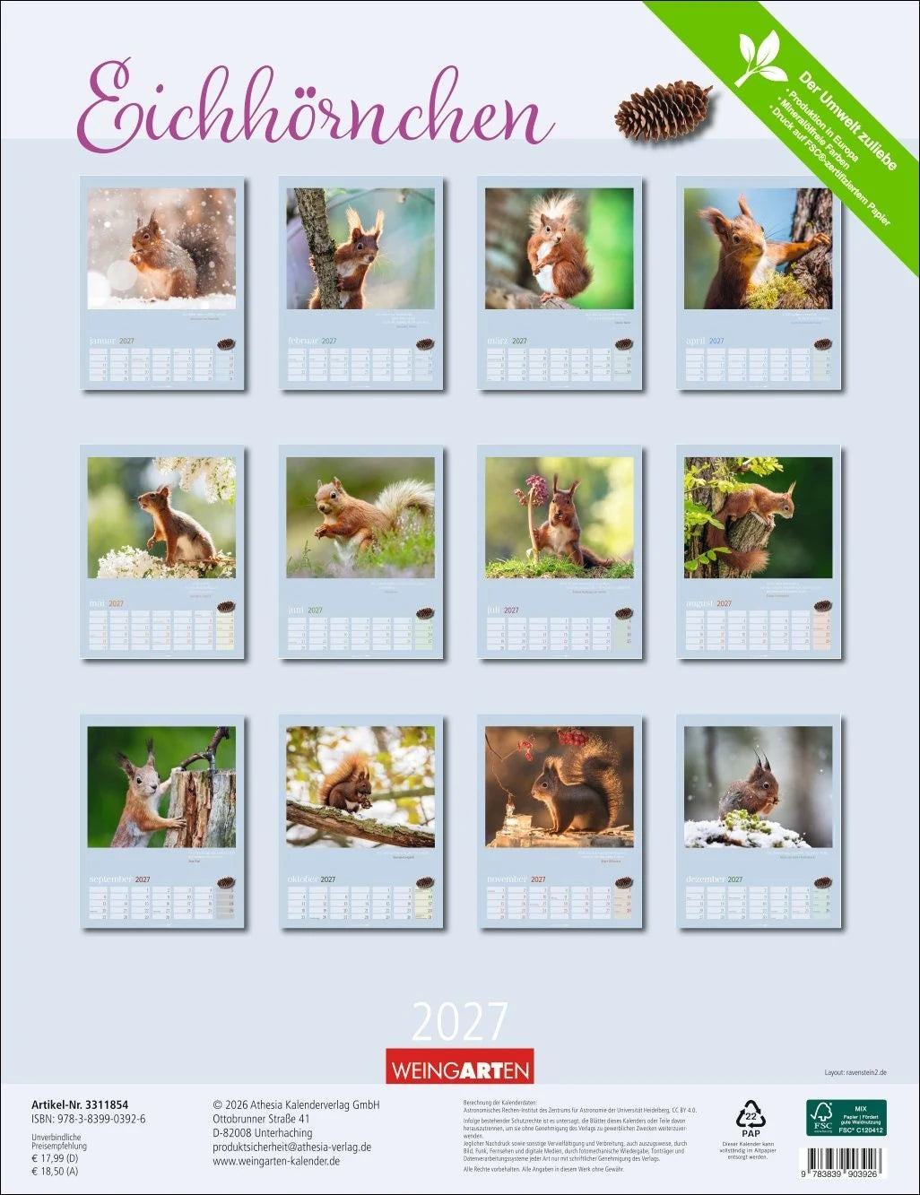Eichhörnchen Kalender 2027 – Ansicht