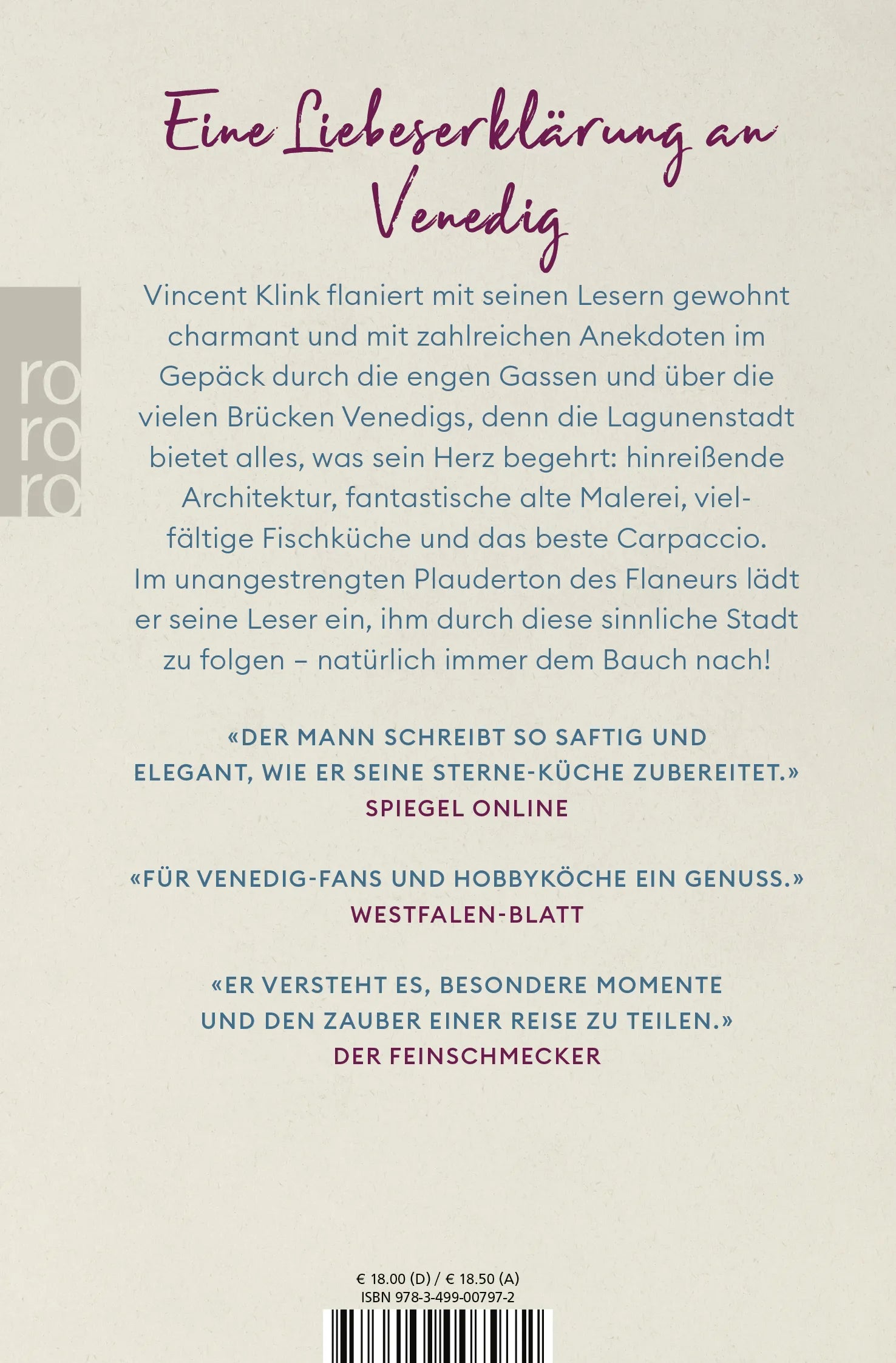 Buchrückseite von 'Ein Bauch spaziert durch Venedig' mit Klappentext - Taschenbuch