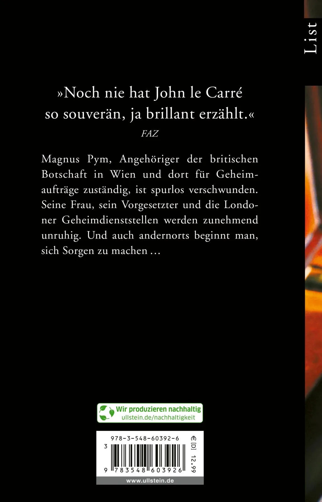 Buchrückseite von 'Ein blendender Spion' mit Klappentext - Taschenbuch