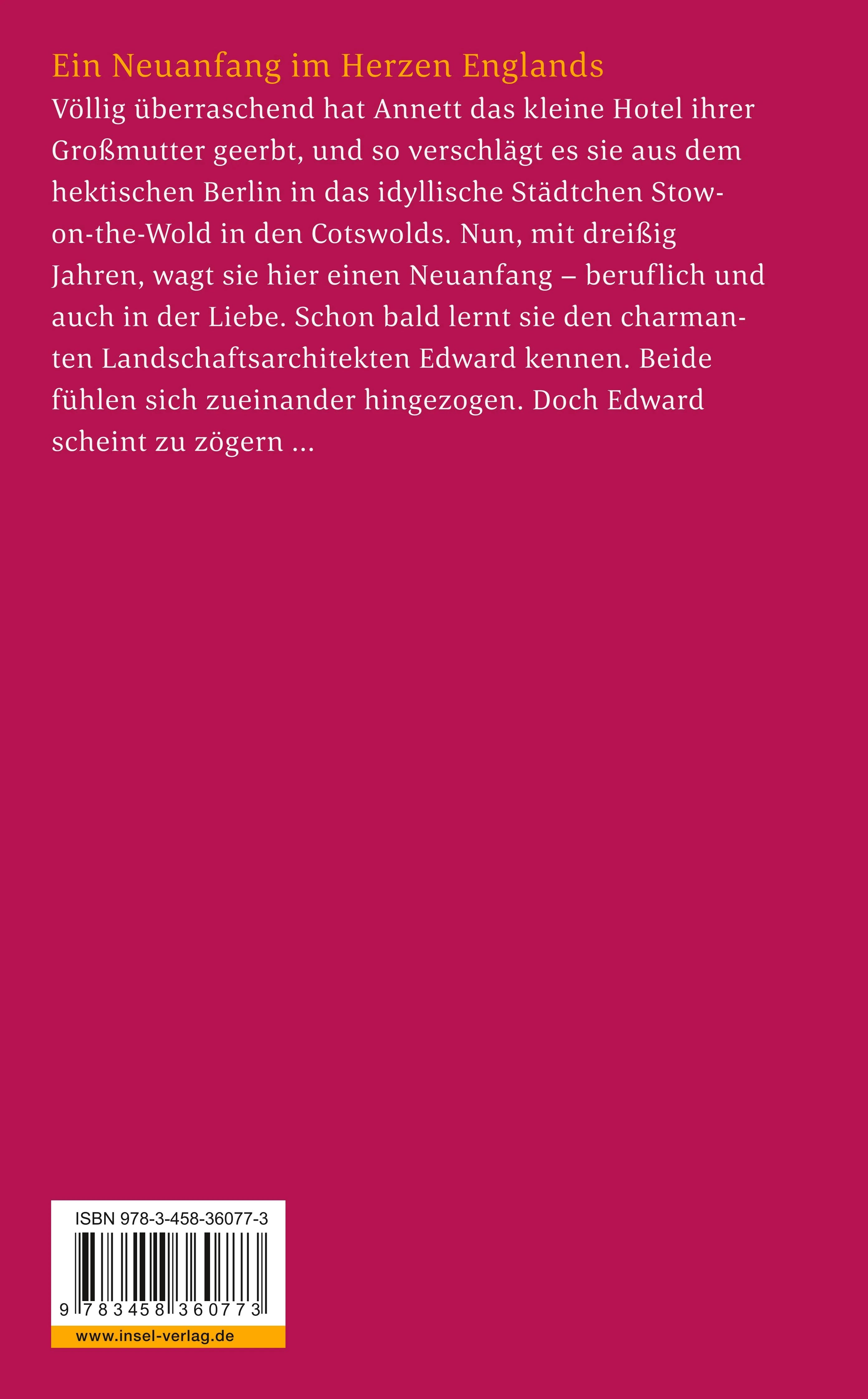 Buchrückseite von 'Ein englischer Sommer' mit Klappentext - Taschenbuch