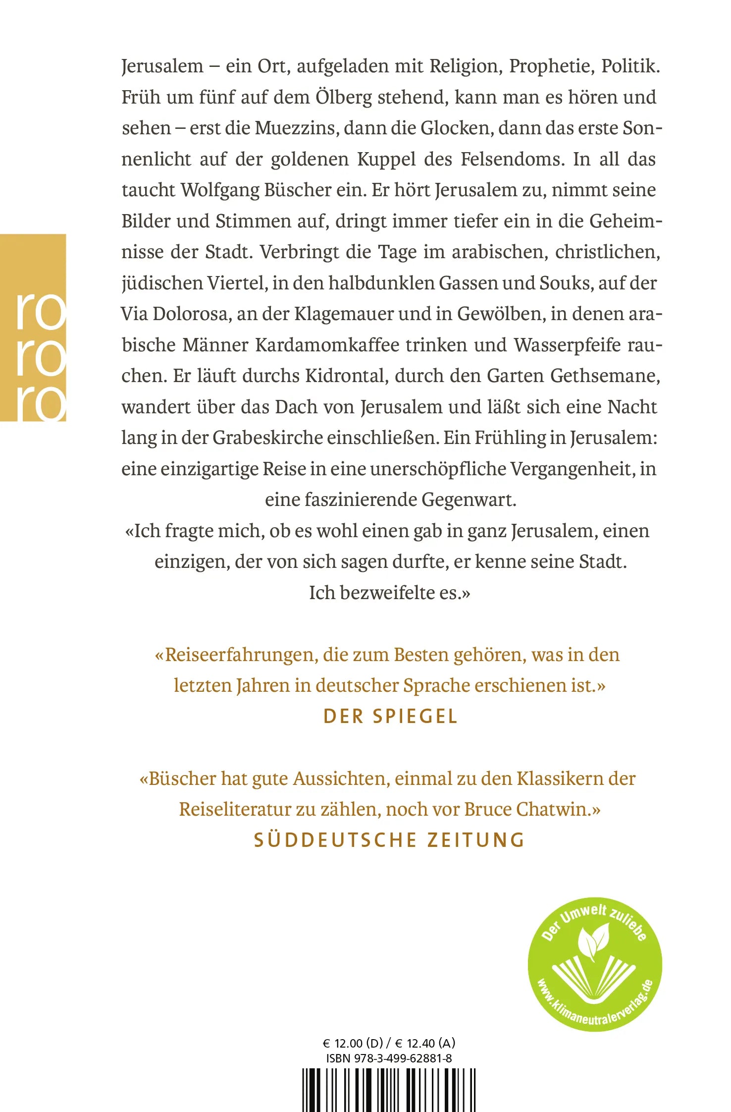Buchrückseite von 'Ein Frühling in Jerusalem' mit Klappentext - Taschenbuch