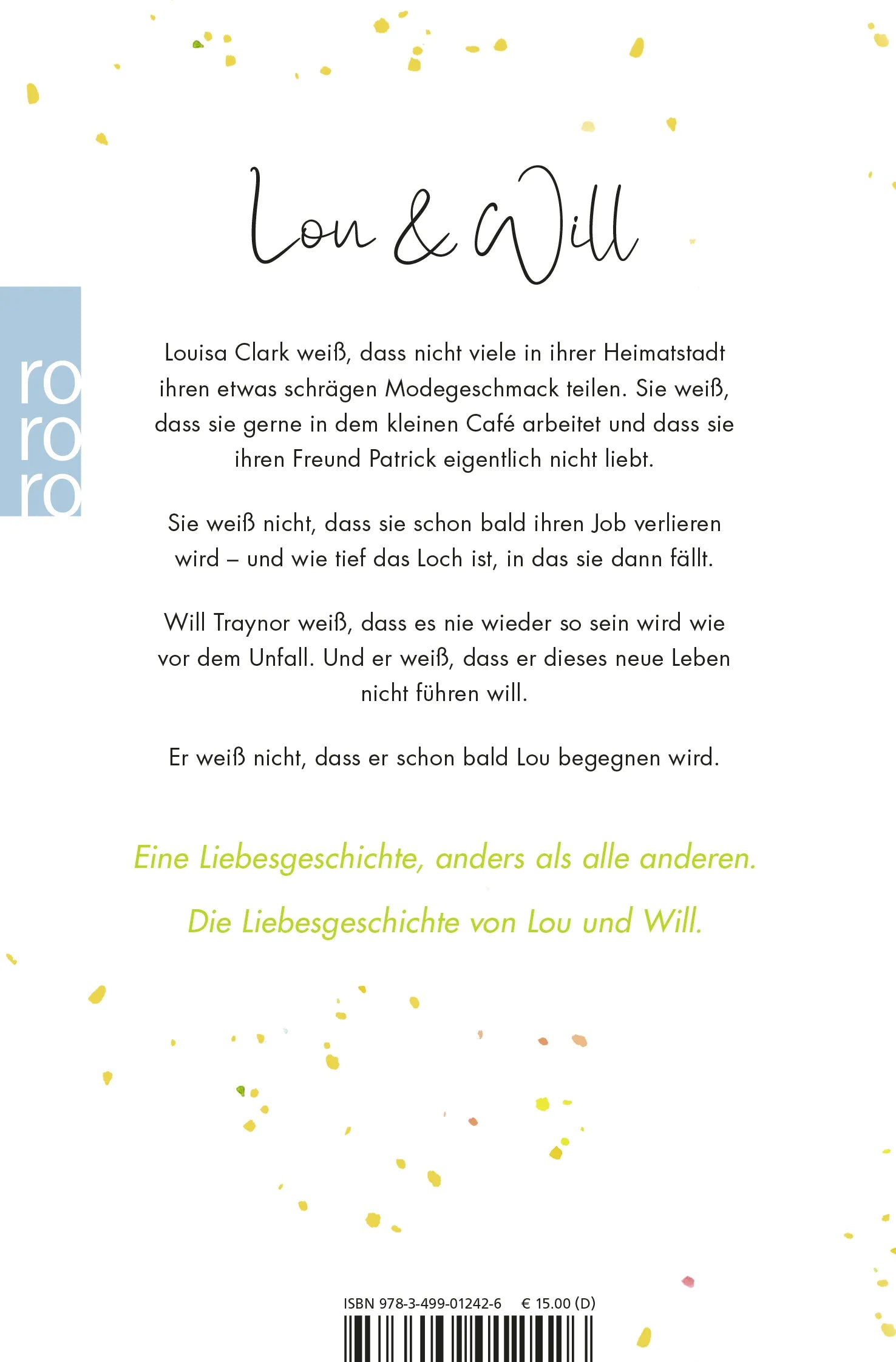 Buchrückseite von 'Ein ganzes halbes Jahr' mit Klappentext - Taschenbuch