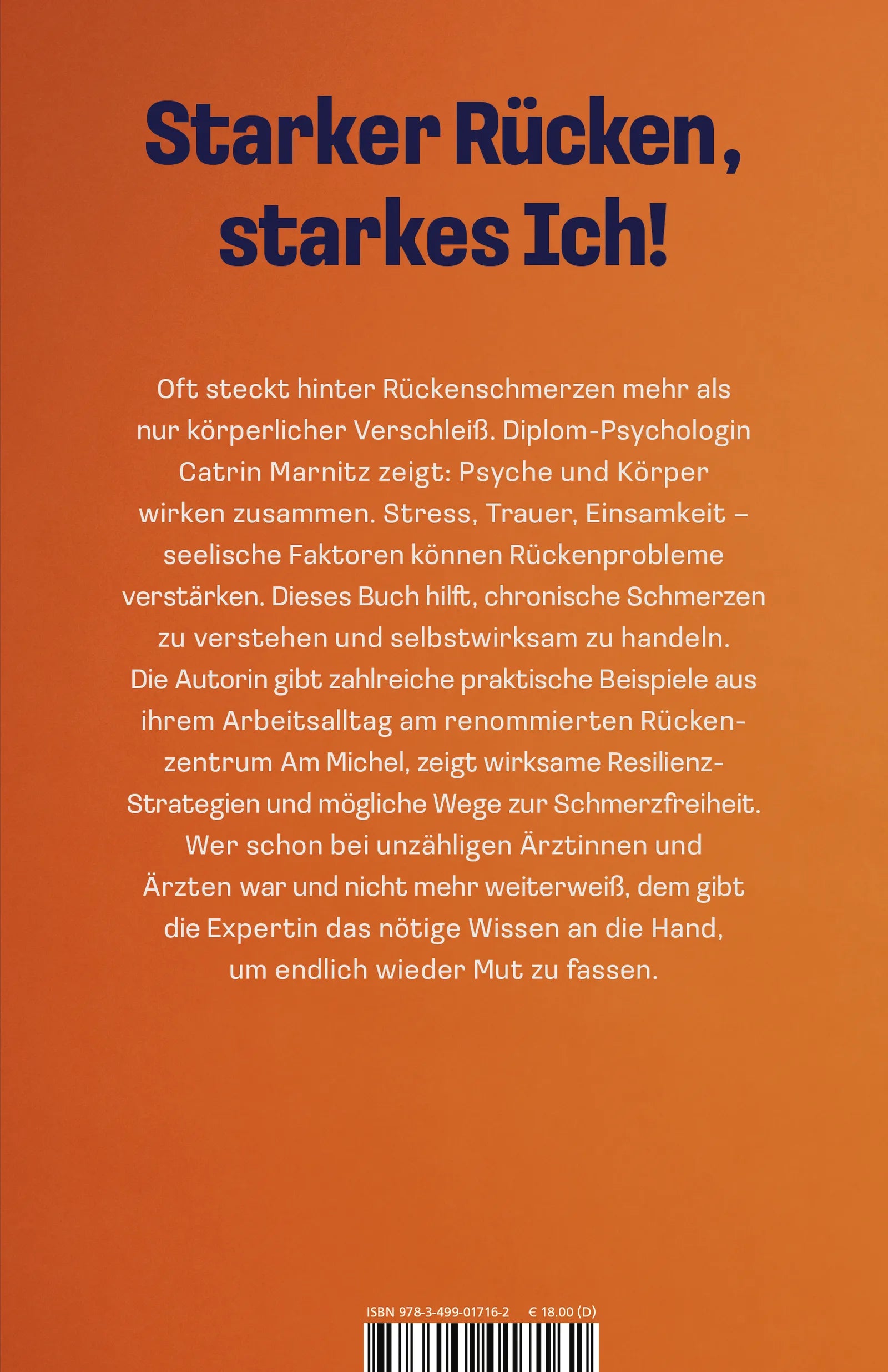 Buchrückseite von 'Ein gesunder Rücken ist auch Kopfsache' mit Klappentext - Paperback