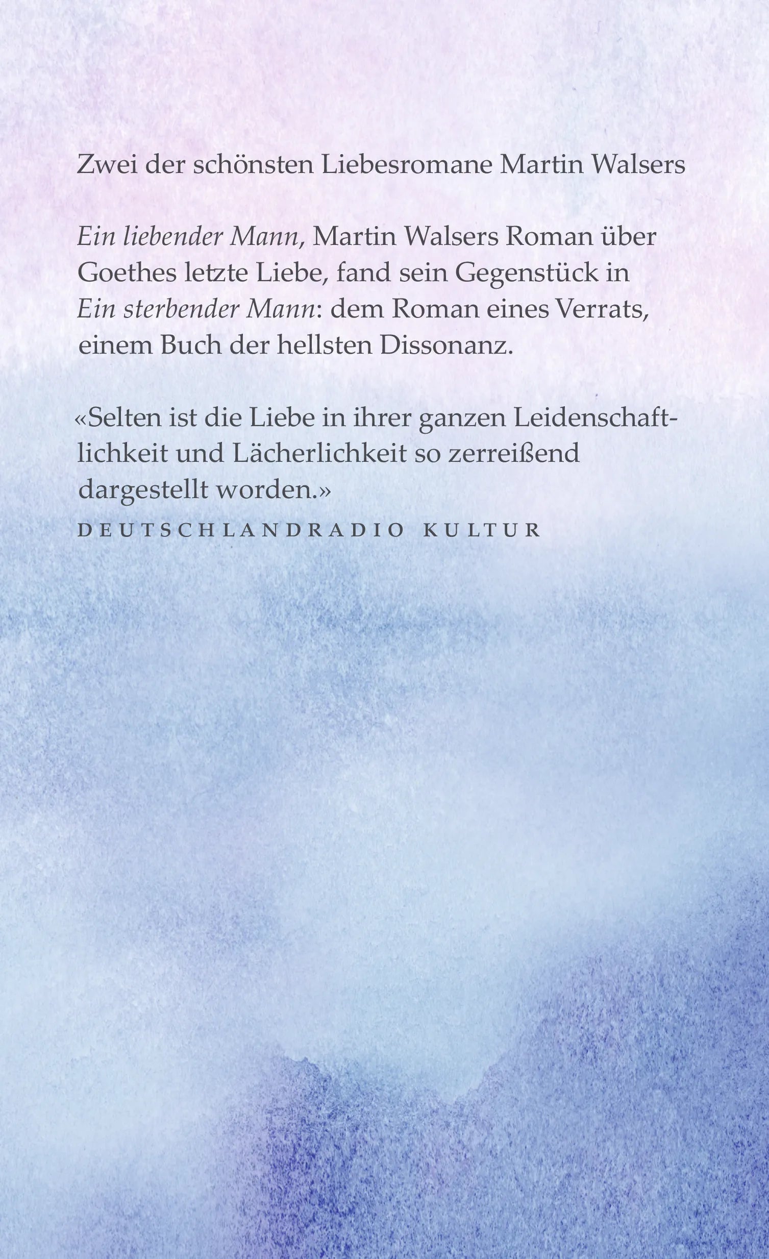 Buchrückseite von 'Ein liebender Mann/Ein sterbender Mann' mit Klappentext - Gebundene Ausgabe